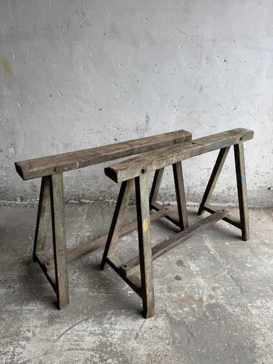 Set van 2 industriële houten schragen – jaren 40