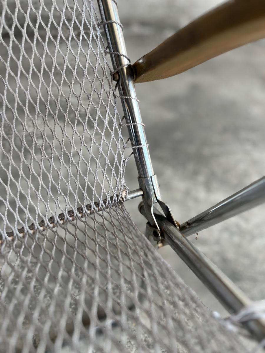 Set of two vintage folding chairs with wire frame in aluminum