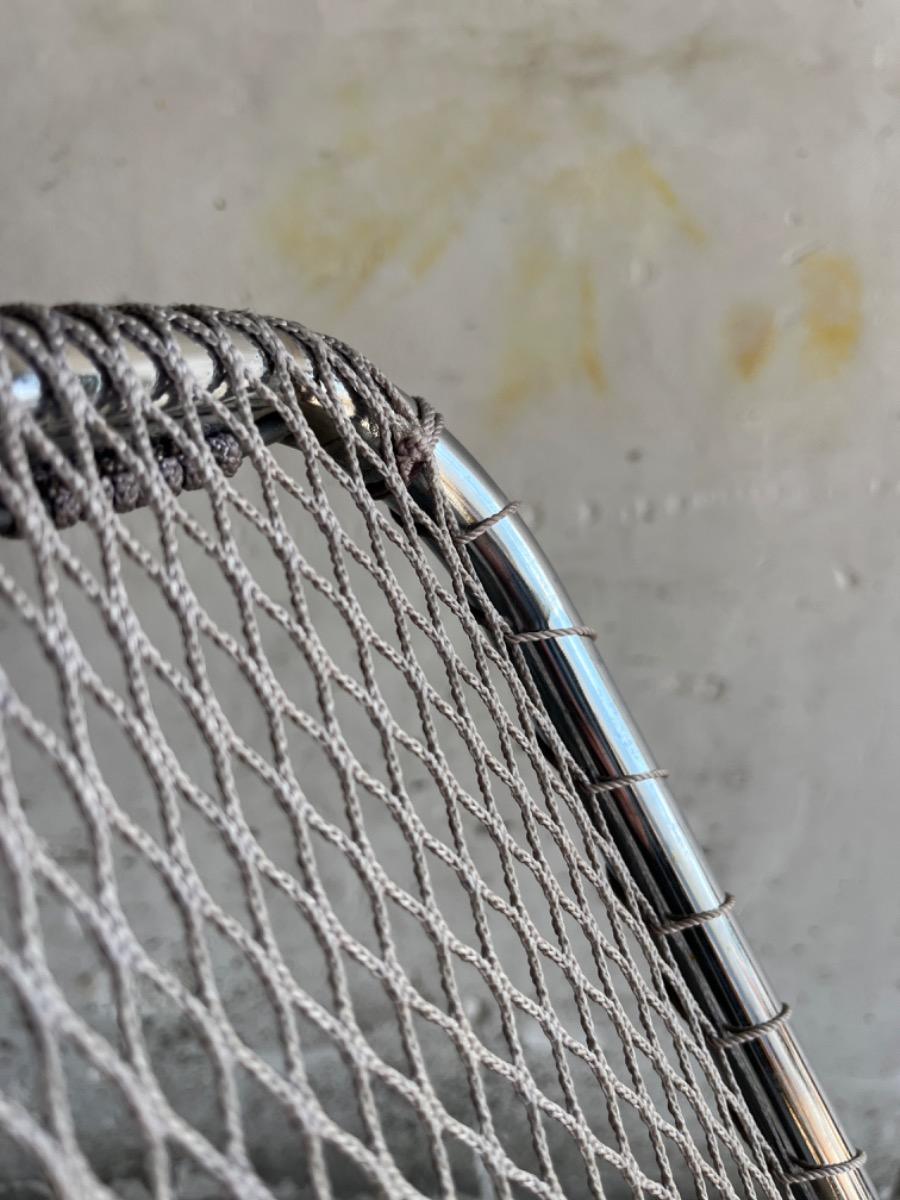 Set of two vintage folding chairs with wire frame in aluminum