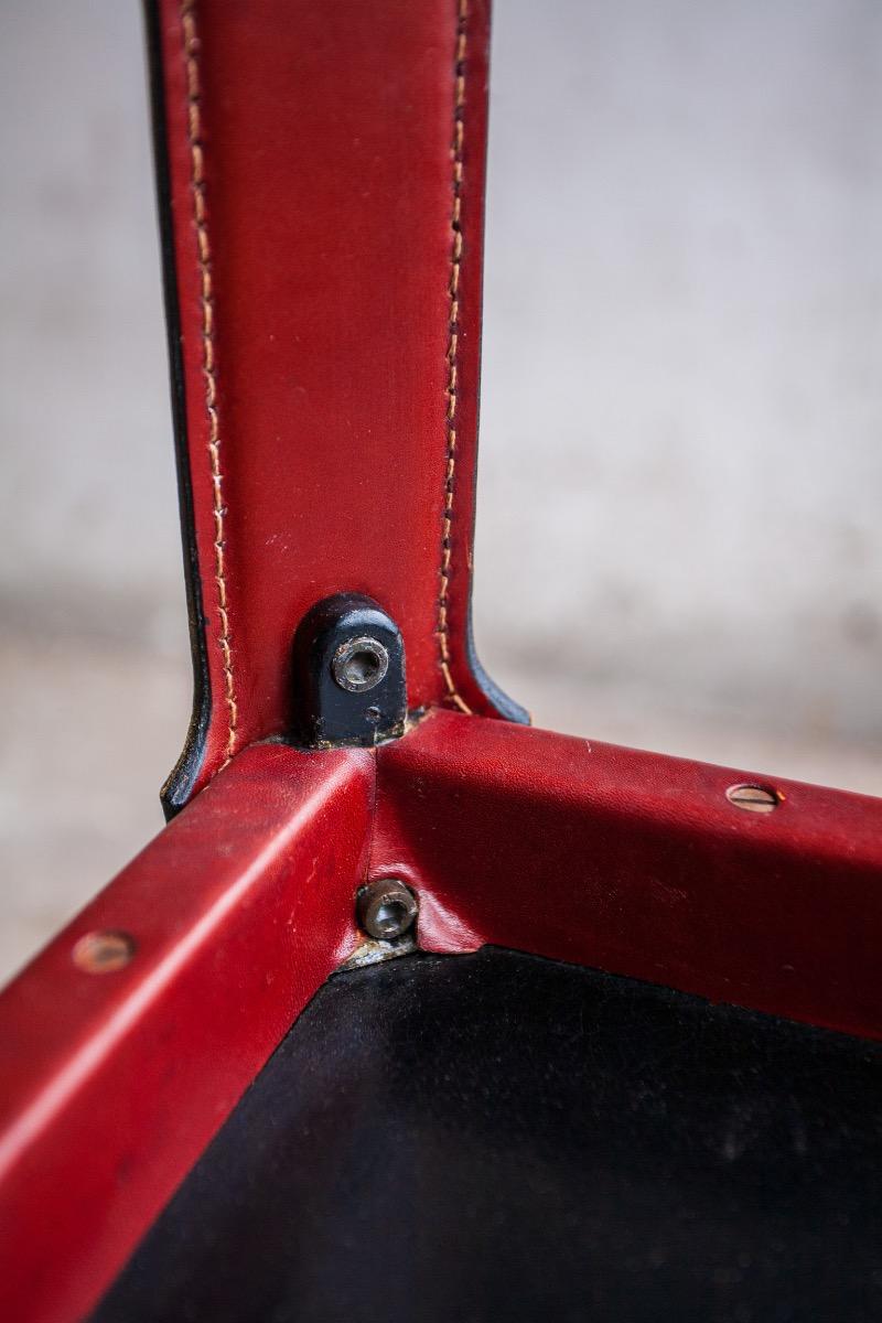 Set of 6 red leather chairs by Matteo Grassi