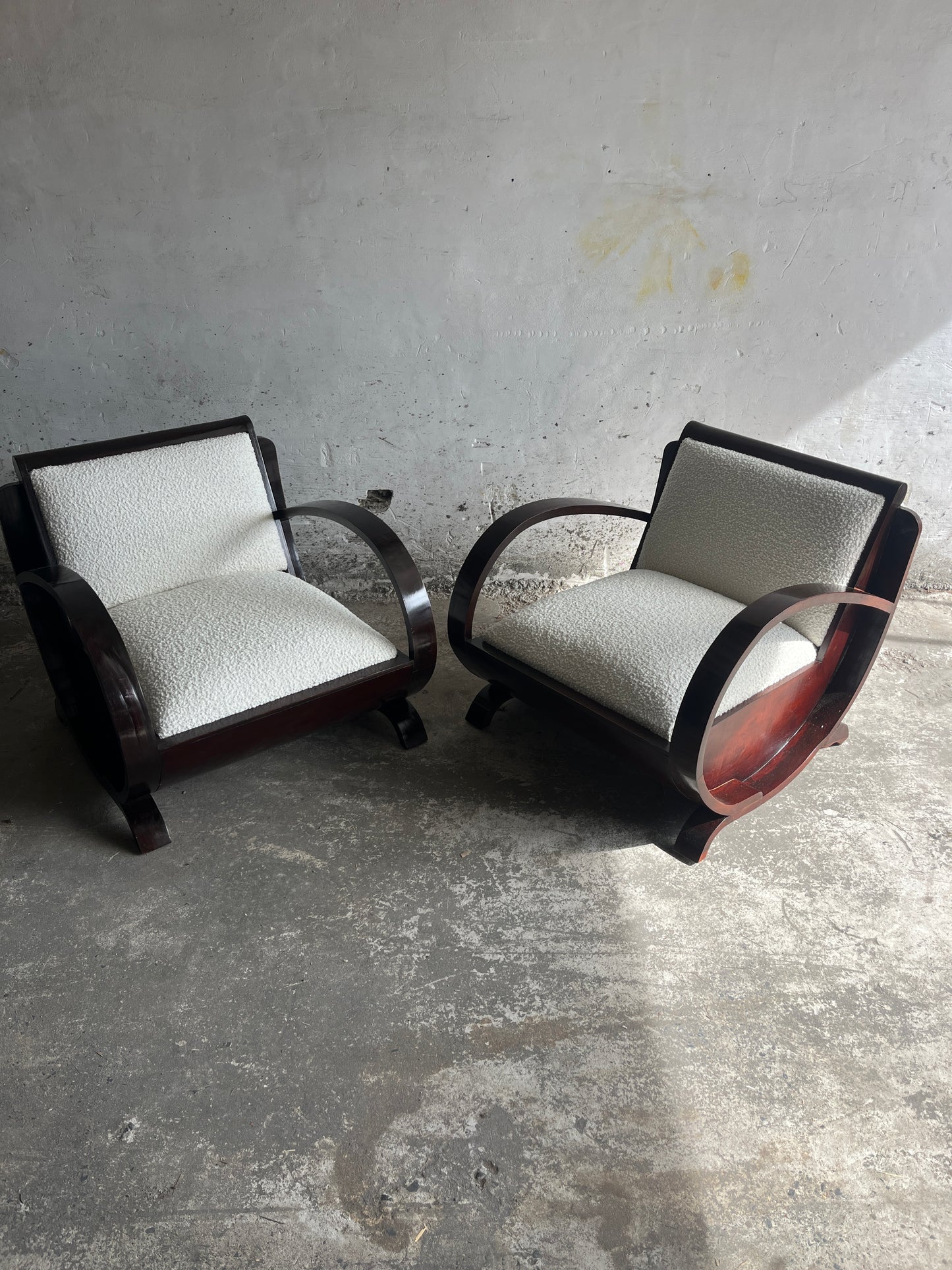 Art Deco Club Chairs in Curved Wood, Set of 2