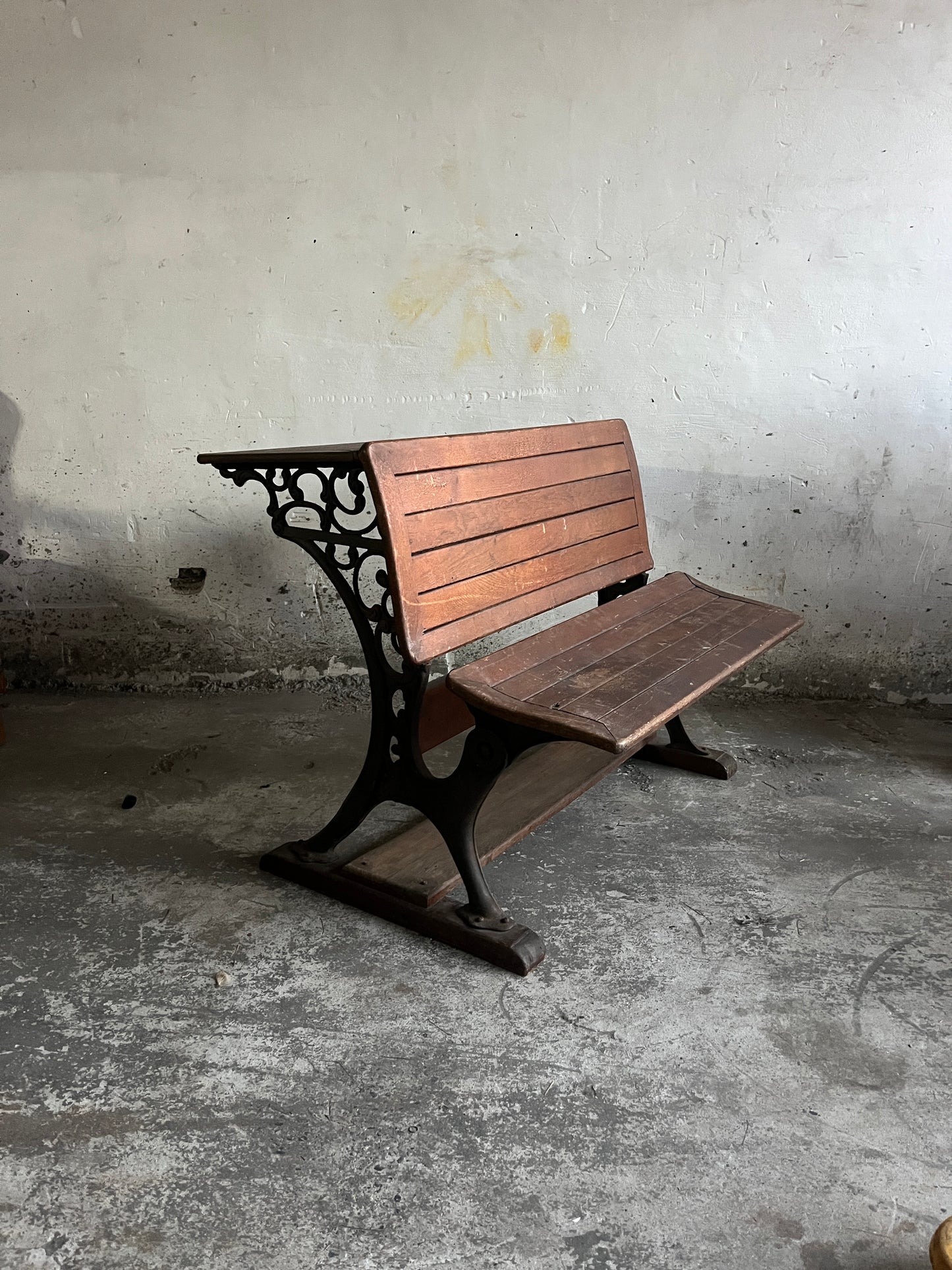 Early 20th-Century Double School Desk with Cast Iron Frame