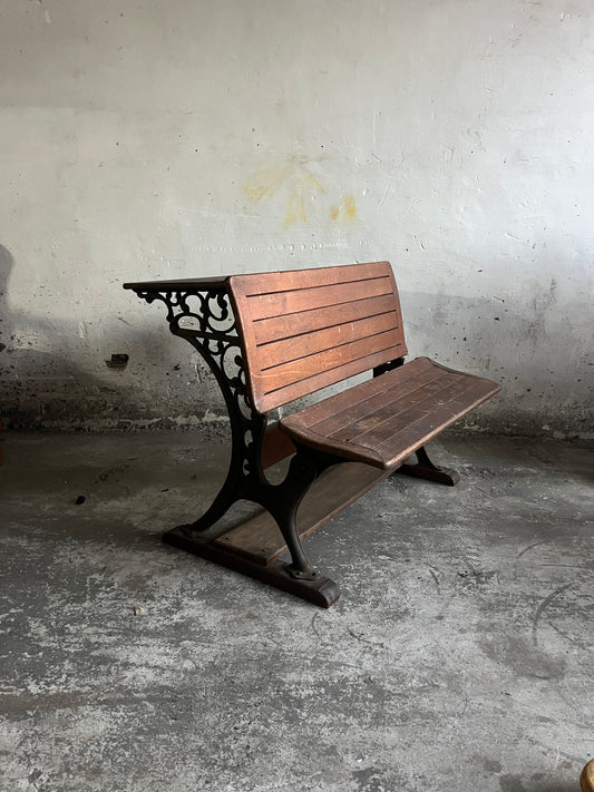 Early 20th-Century Double School Desk with Cast Iron Frame