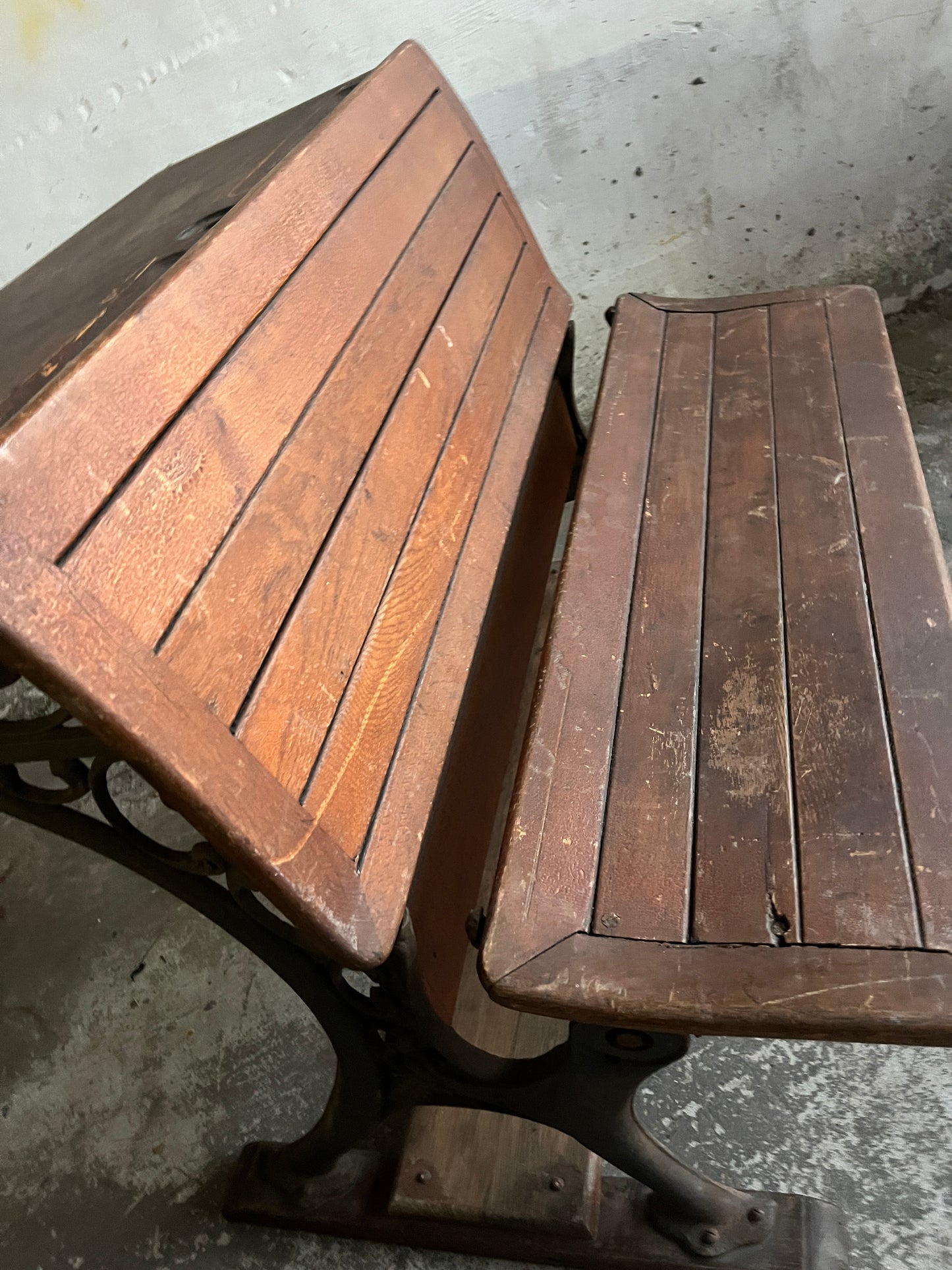 Early 20th-Century Double School Desk with Cast Iron Frame