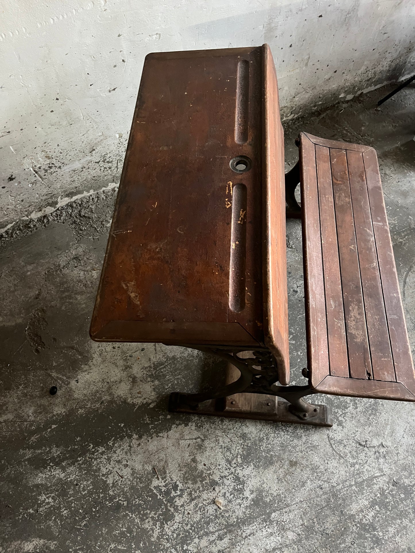 Early 20th-Century Double School Desk with Cast Iron Frame