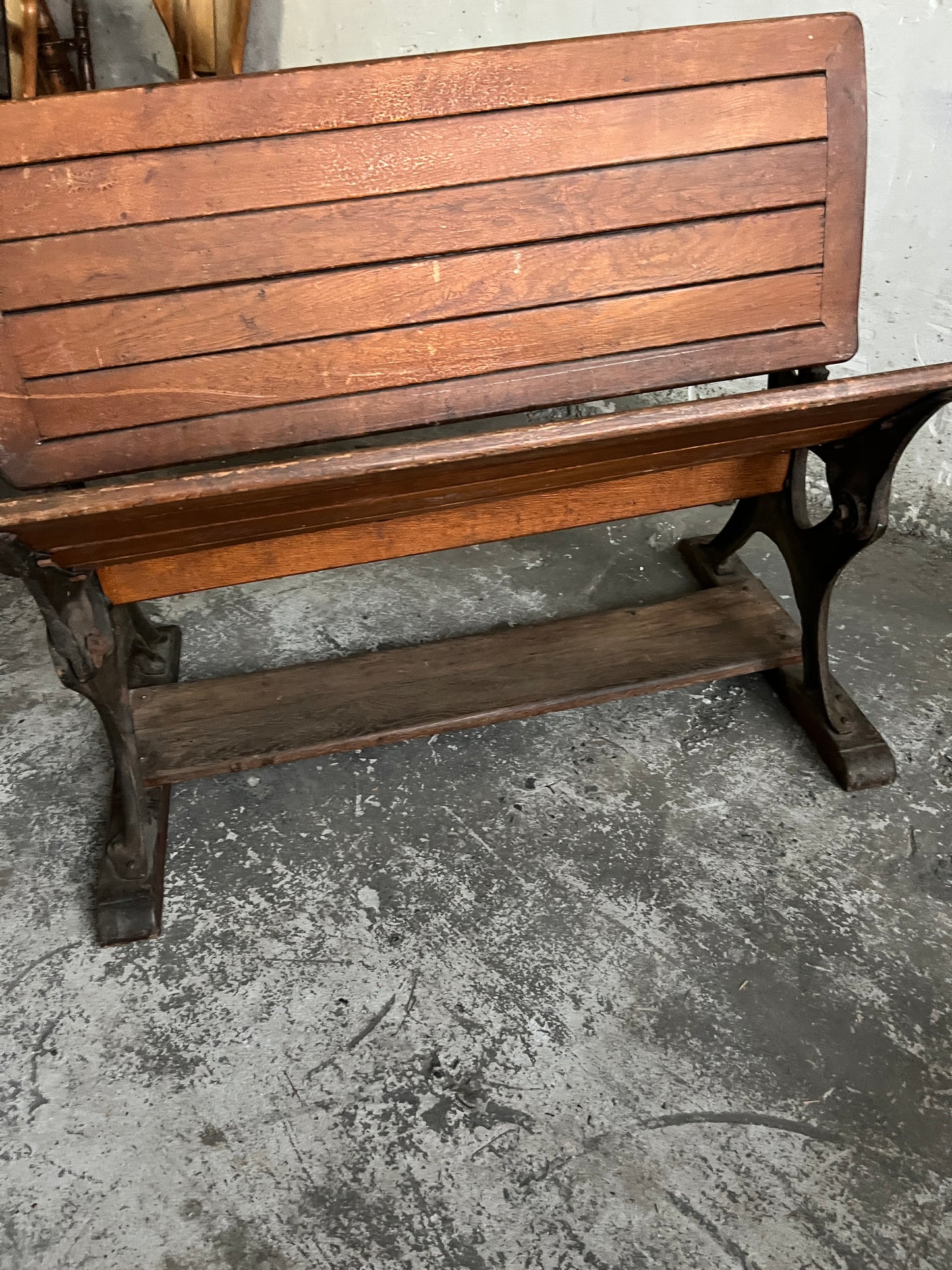 Early 20th-Century Double School Desk with Cast Iron Frame