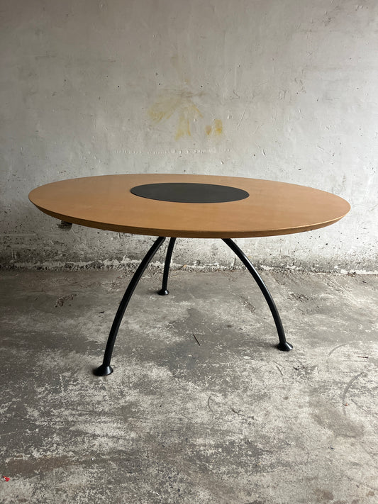 Round Dining Table with Rotating Black Center Disc