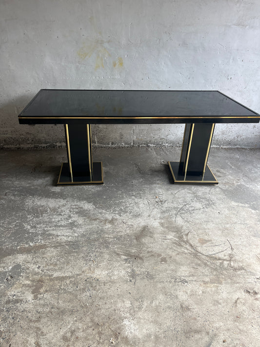 Black Lacquer and Brass Dining Table – 1970s