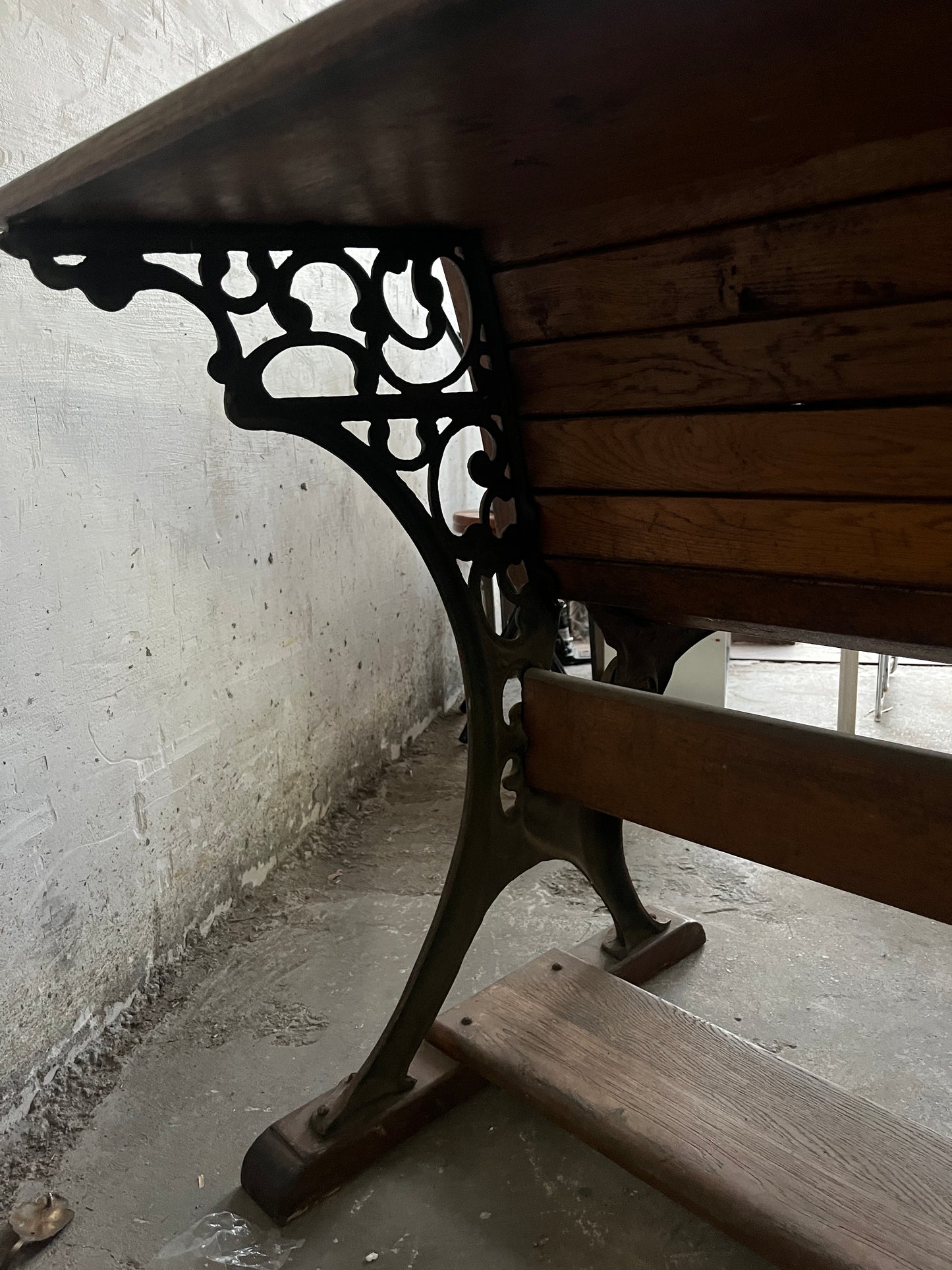 Early 20th-Century Double School Desk with Cast Iron Frame