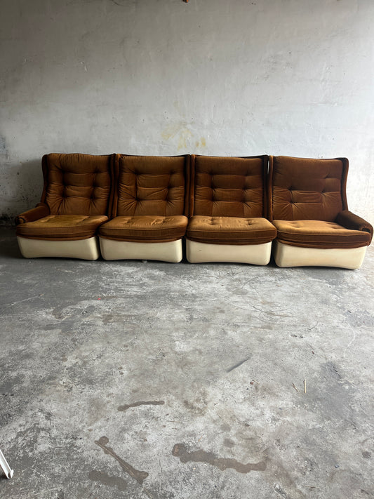 Airborne Modular 4-Seater Sofa in Brown Velvet, 1970s
