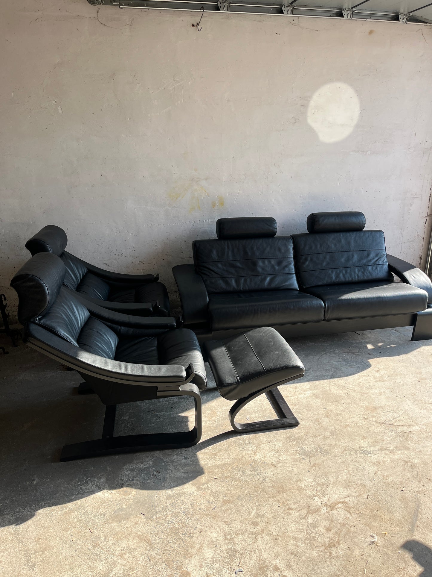 Nelo Kroken Sofa Set 4pc Black Leather 1970s