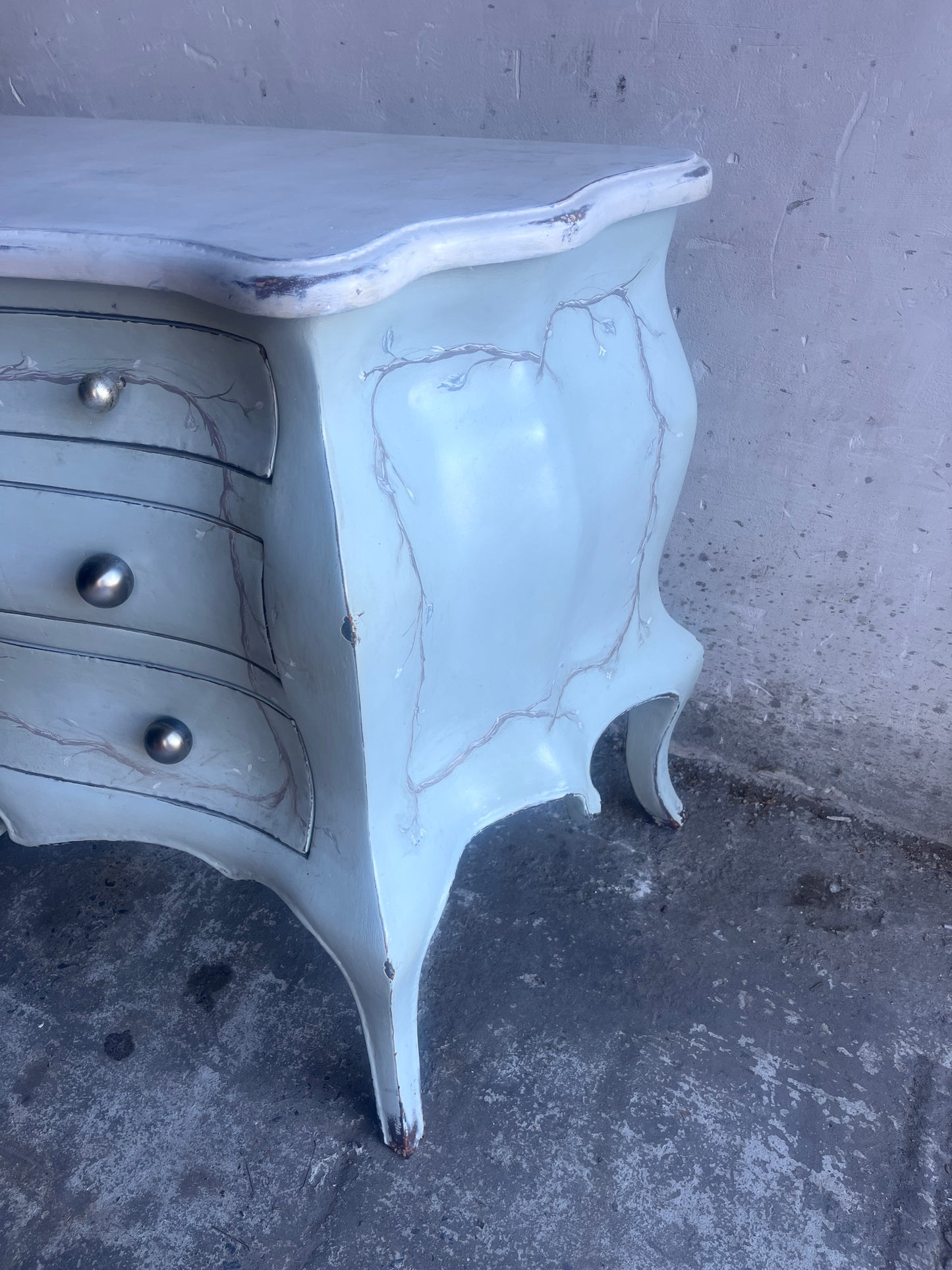 Hand-Painted Rococo Style Chest of Drawers with Distressed Finish