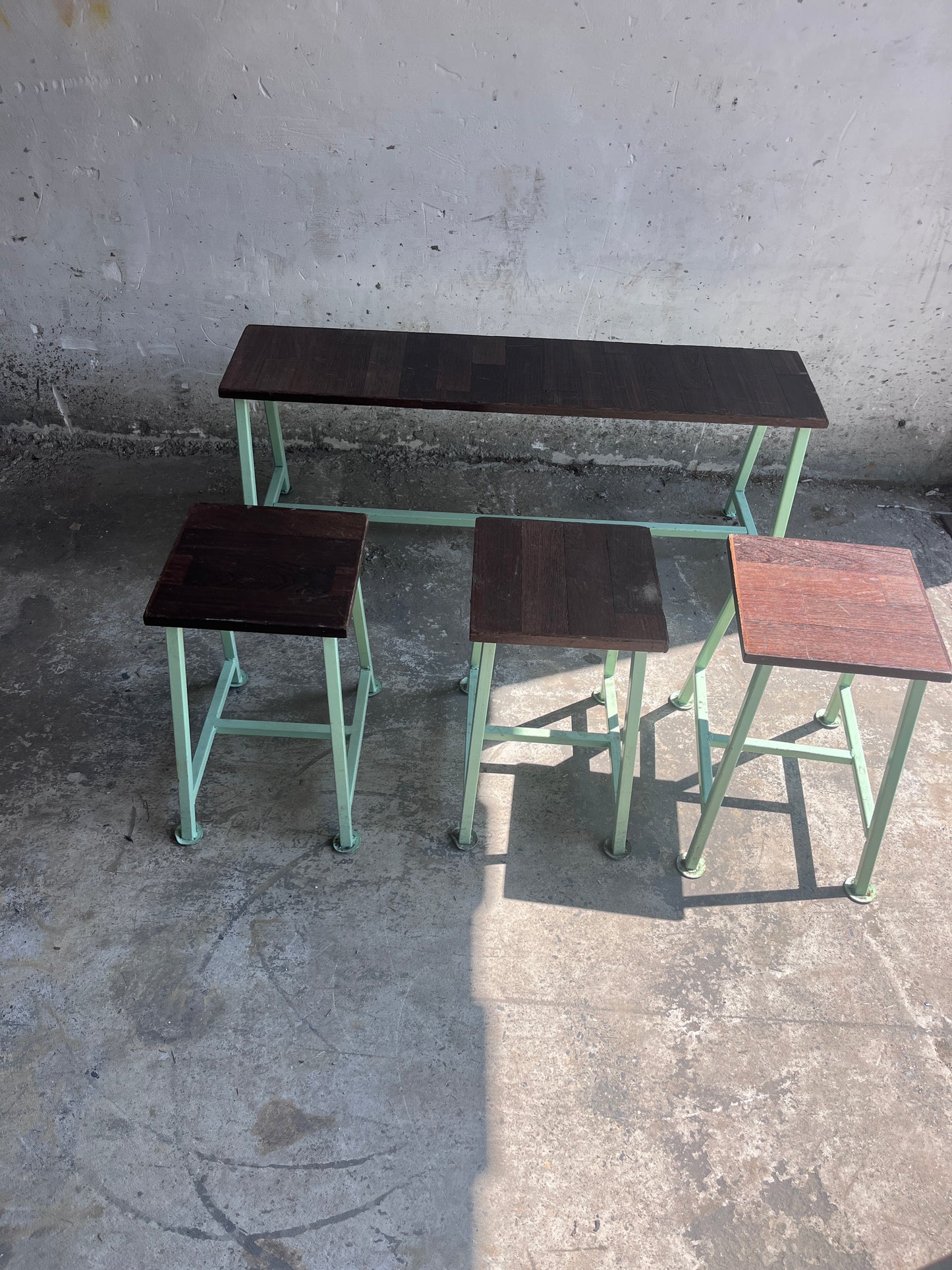 Vintage Industrial Benches and Stools, Set of 9, 1950s–1960s