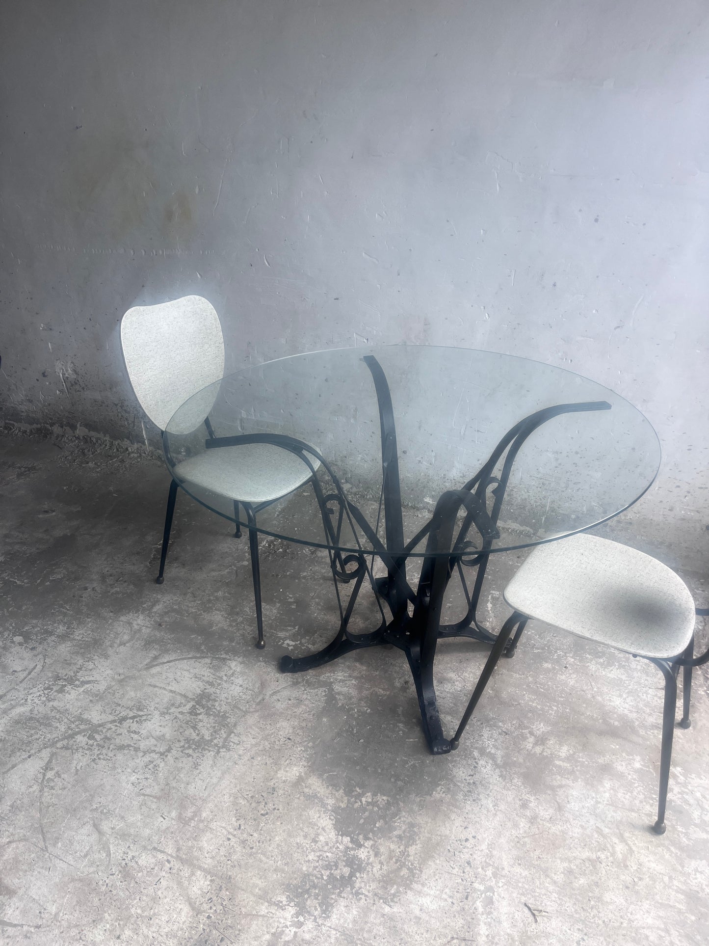 Elegant pair of French dining chairs Jacques Hitier 1950s.