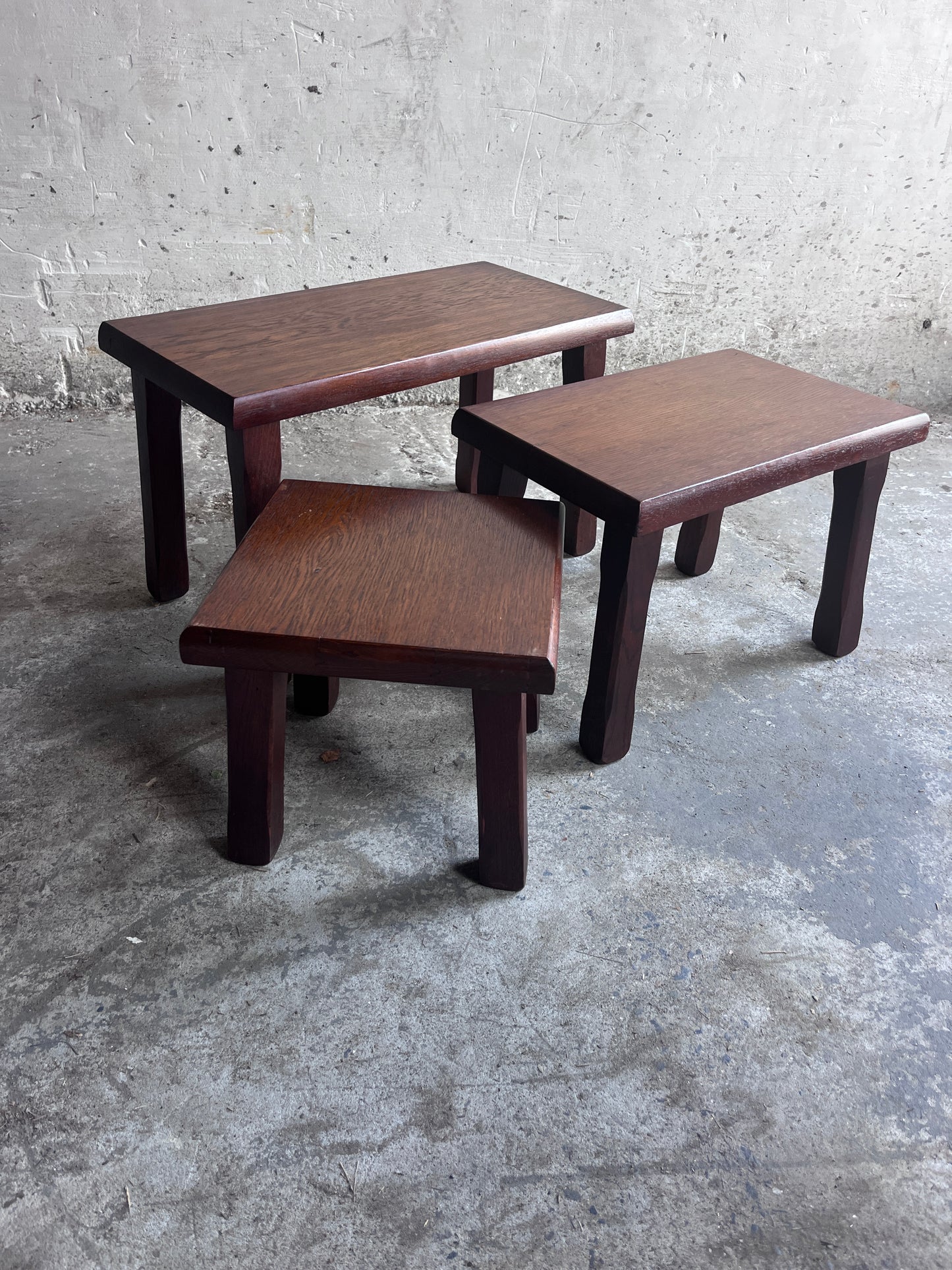 Set of Three Brutalist Nesting Tables, 1970s