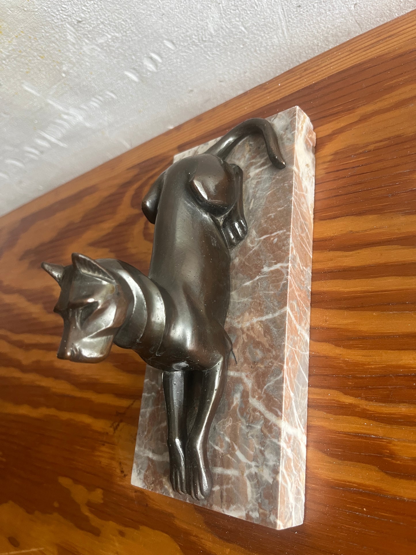 Art Deco Bronze Dog Bookends on Marble Base