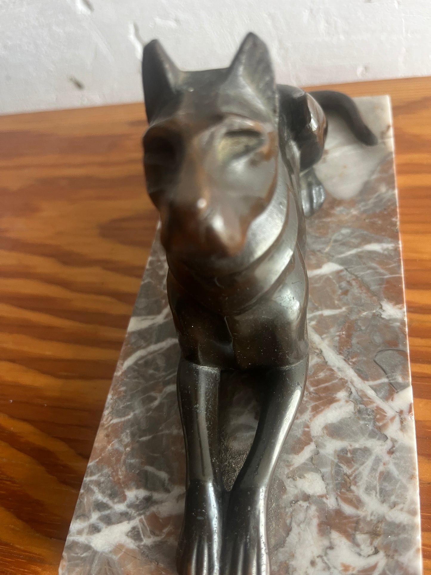 Art Deco Bronze Dog Bookends on Marble Base