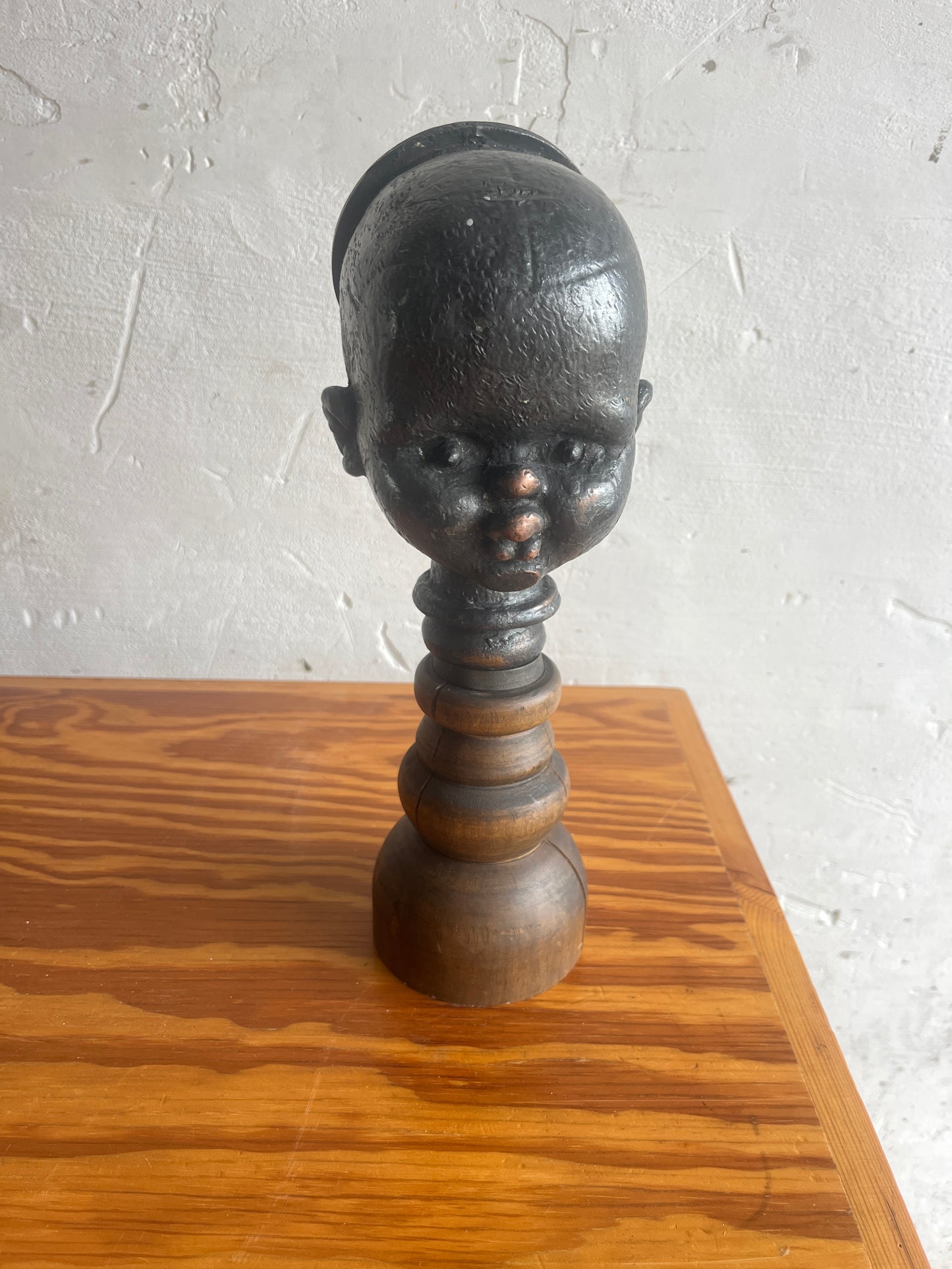 Sculptural Doll Mold Head on Wooden Base – “Moule Pop”