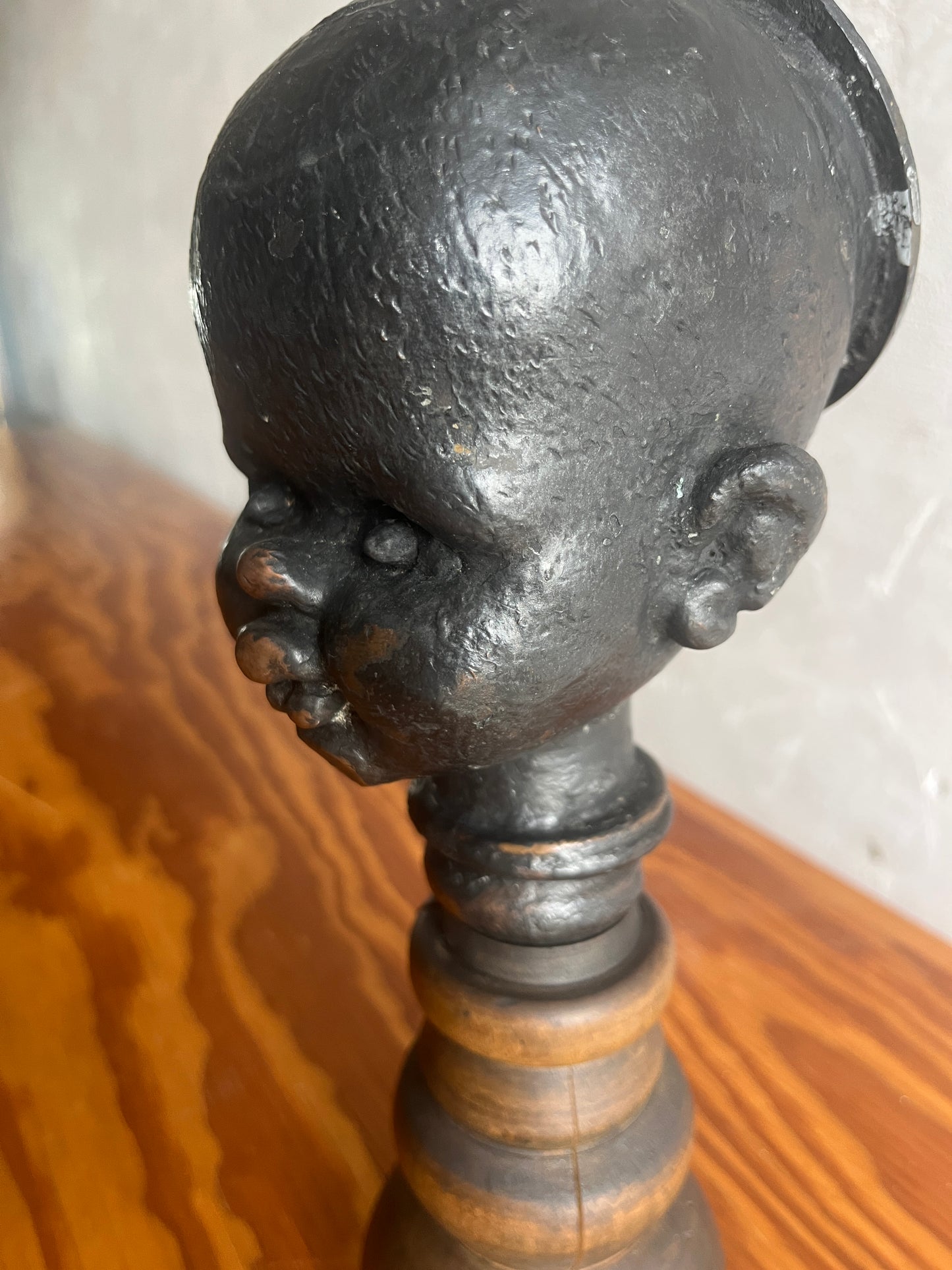 Sculptural Doll Mold Head on Wooden Base – “Moule Pop”