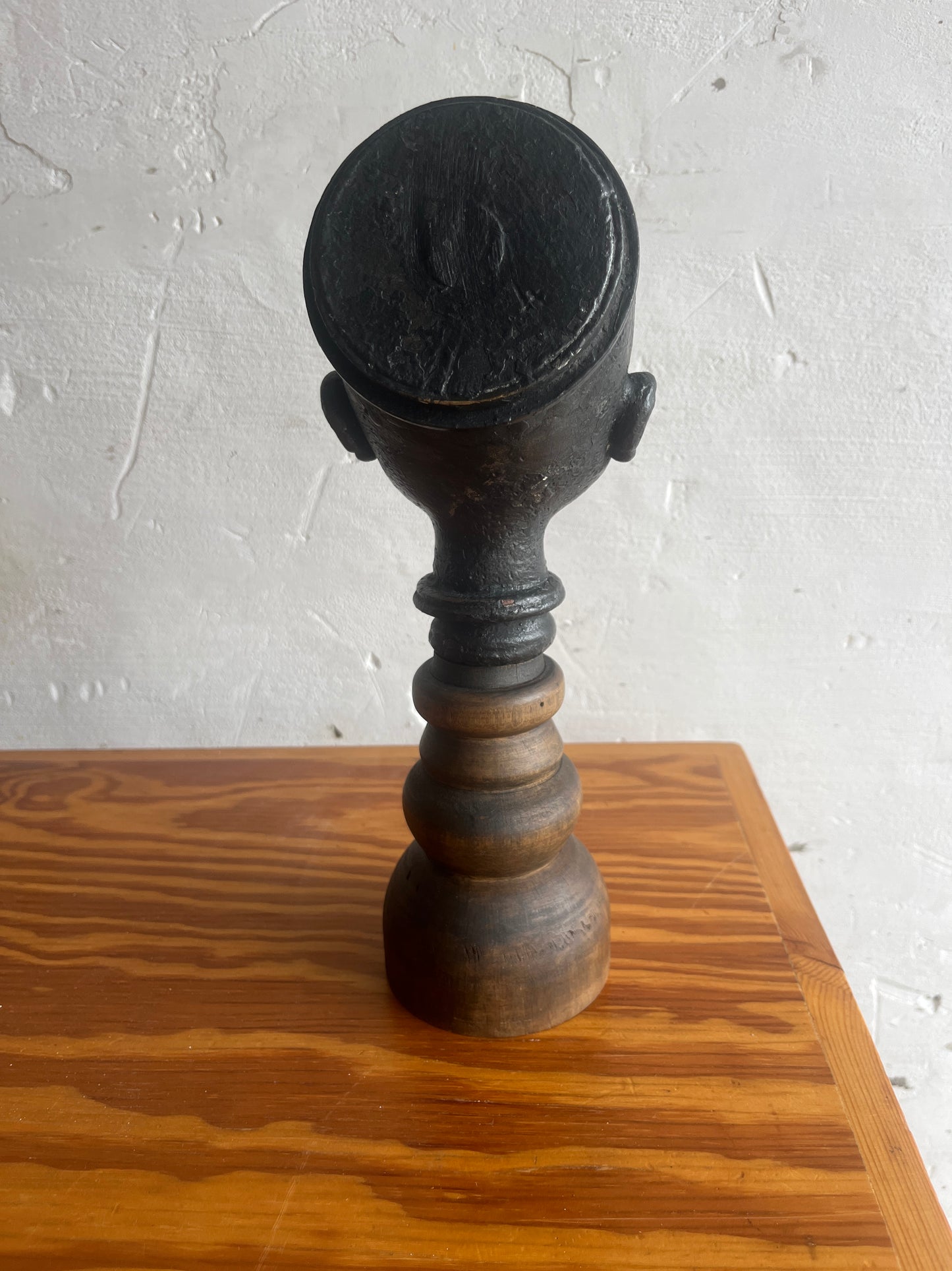 Sculptural Doll Mold Head on Wooden Base – “Moule Pop”