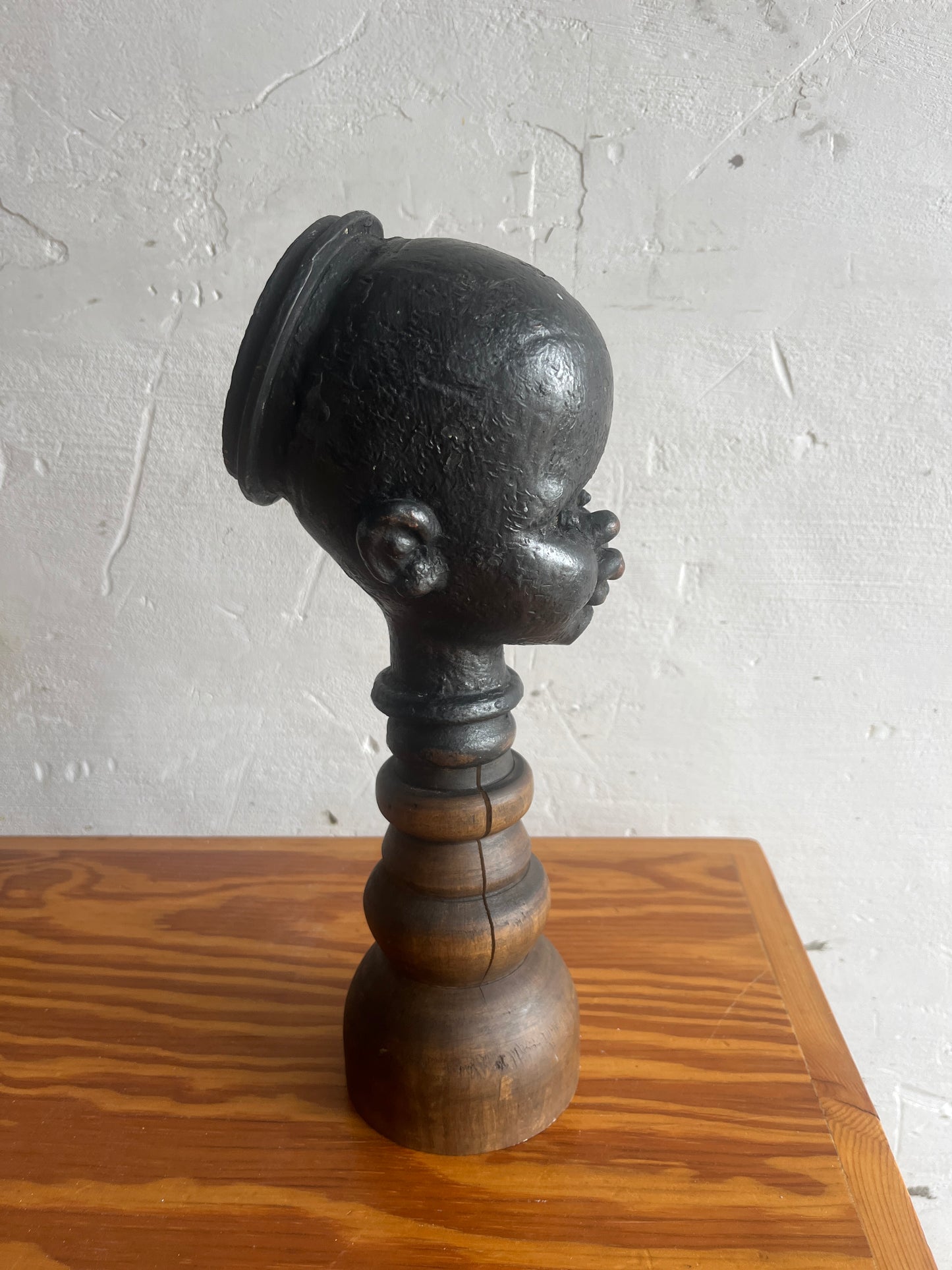 Sculptural Doll Mold Head on Wooden Base – “Moule Pop”