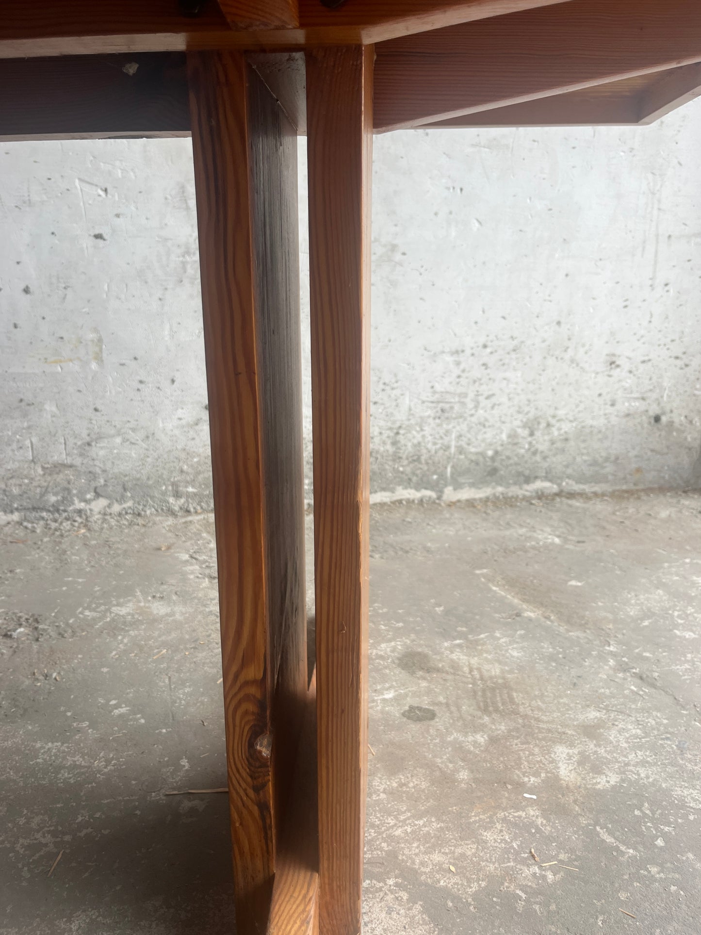 Brutalist Pine Trestle Table, in the Style of Pierre Chapo, 1970s