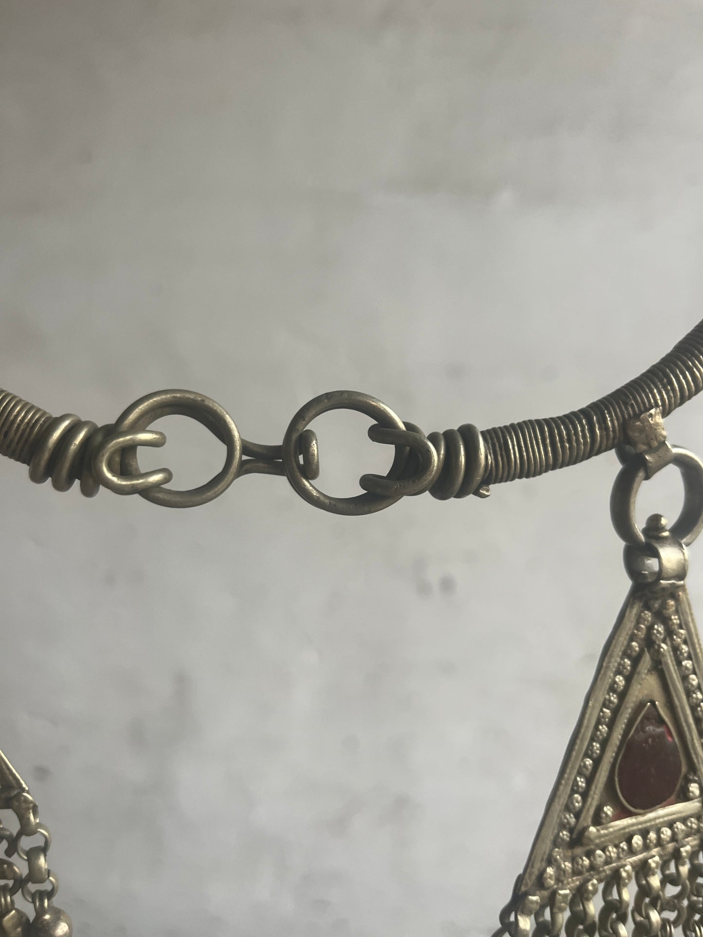 Vintage Bhutanese Tribal Choker Necklace with Red Glass Pendants