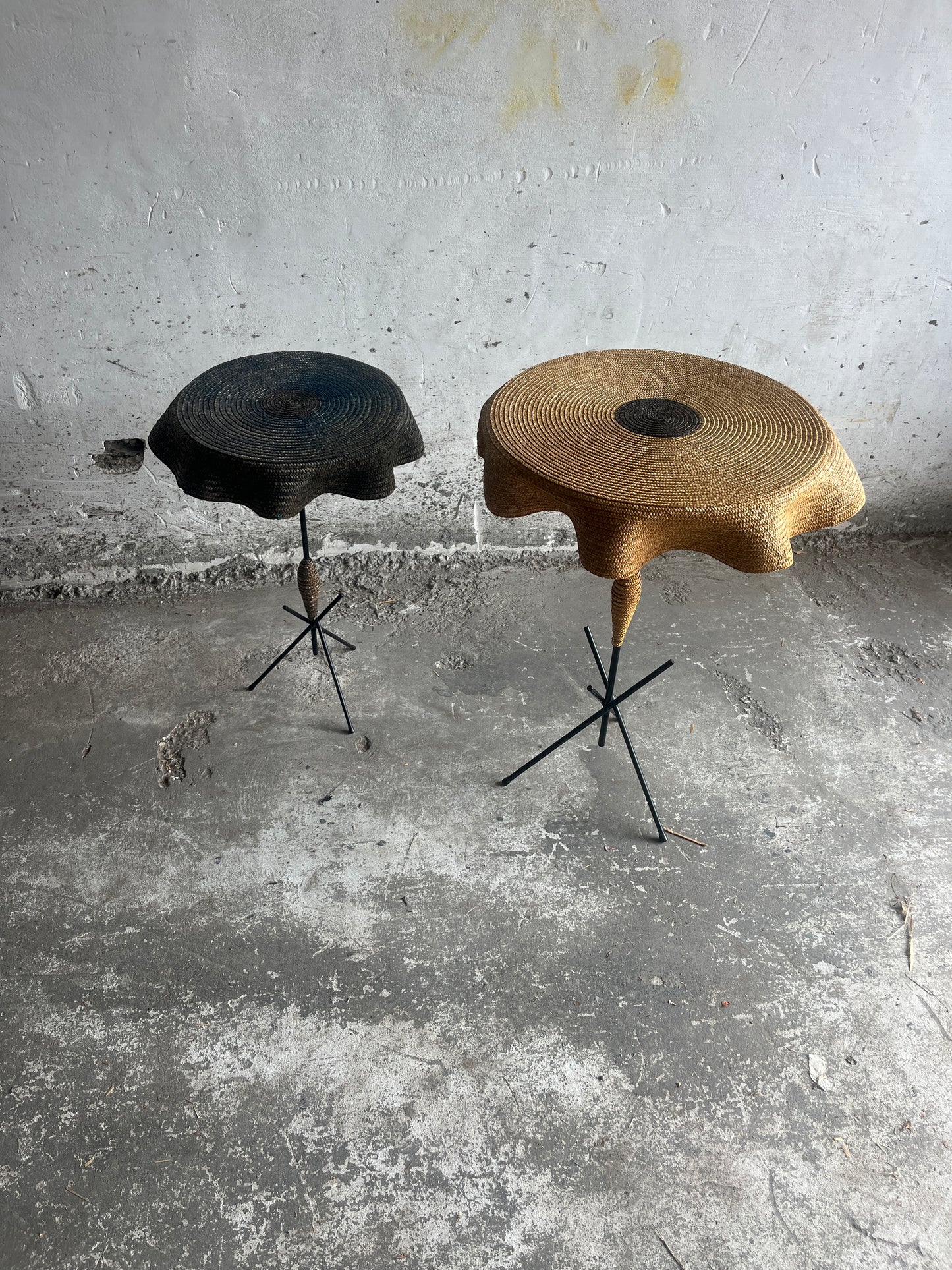 Set of 2 Vintage Italian Raffia Side Tables