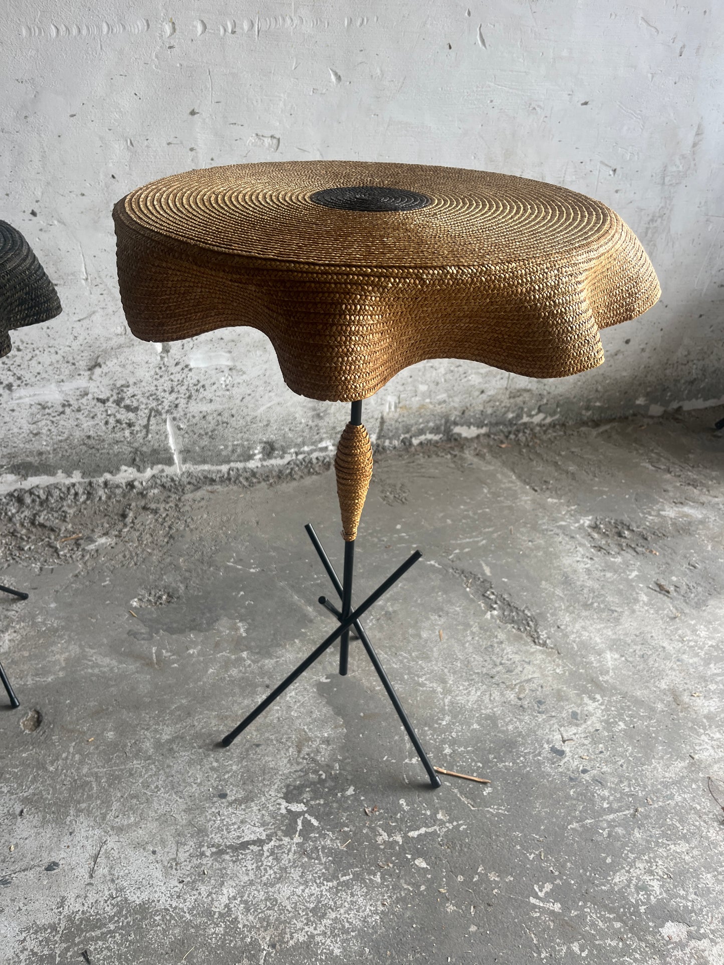 Set of 2 Vintage Italian Raffia Side Tables