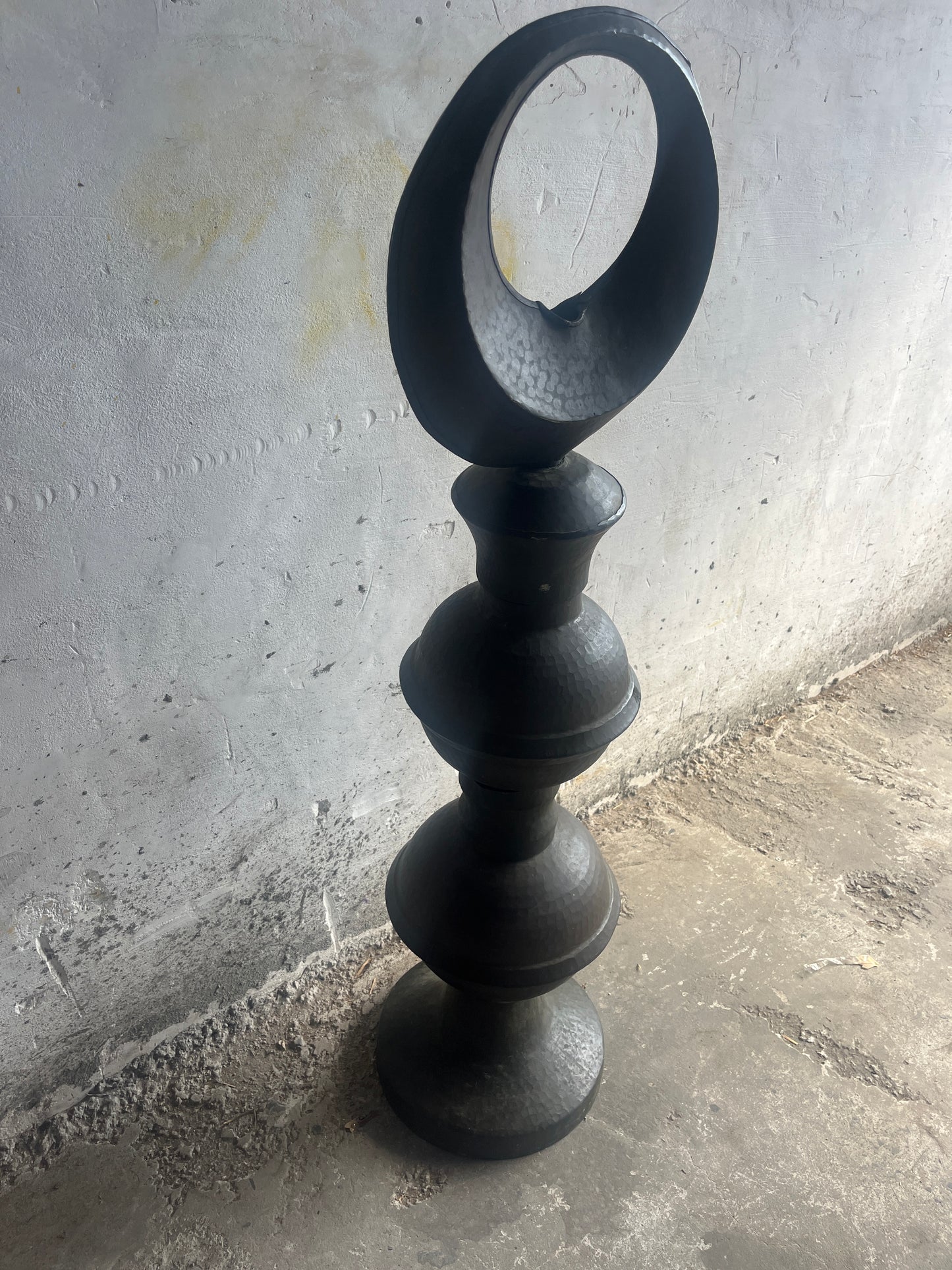 Hammered Copper Totem Sculpture, 127cm