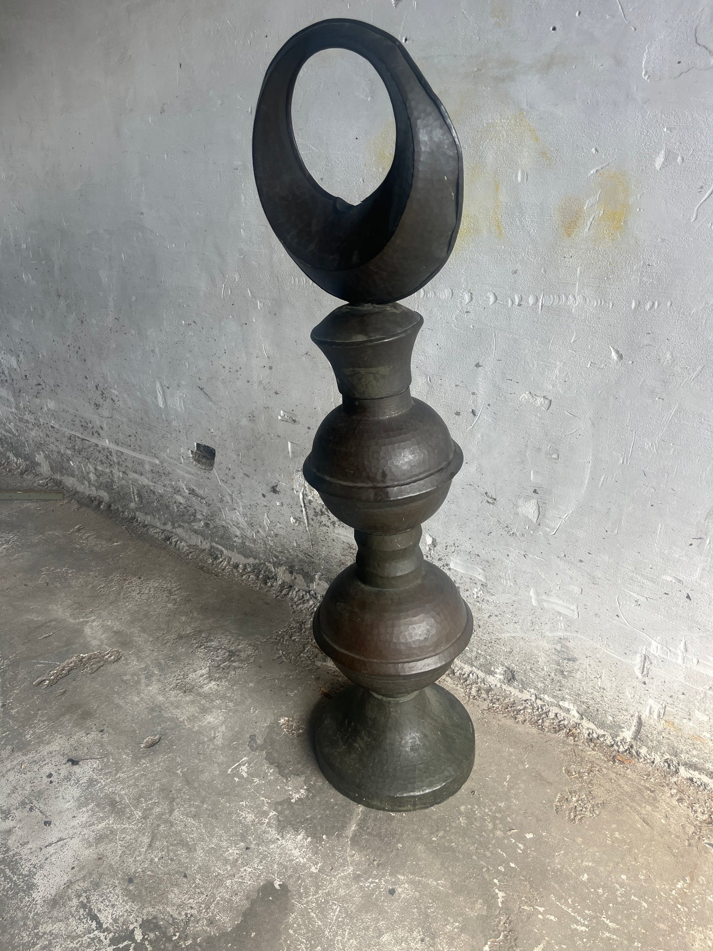 Hammered Copper Totem Sculpture, 127cm