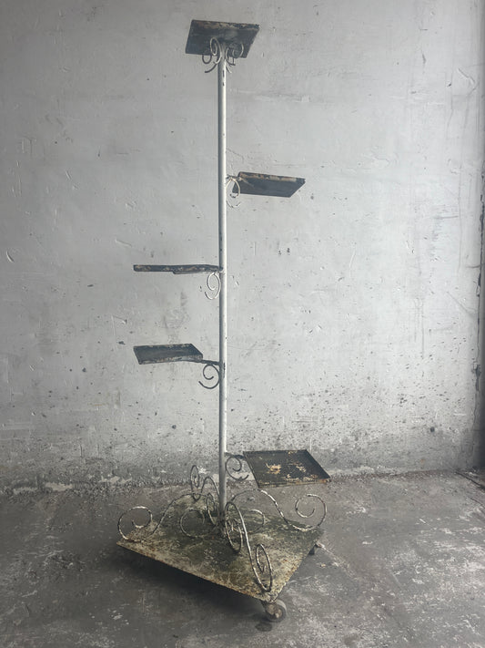 Vintage Metal Plant Stand on Wheels
