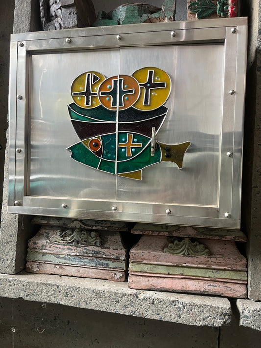 Built-in Tabernacle with Enamelled Cross and Fish Motif