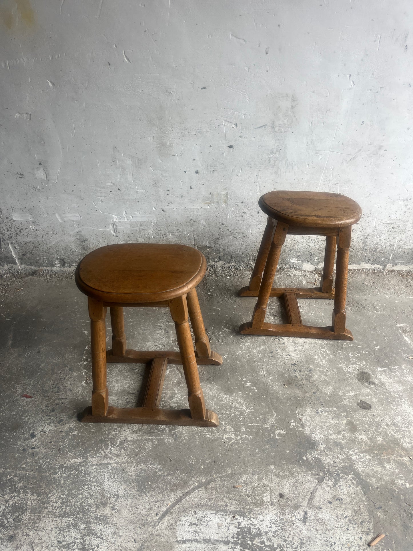 Pair of Rustic Oak Stools, 1930s
