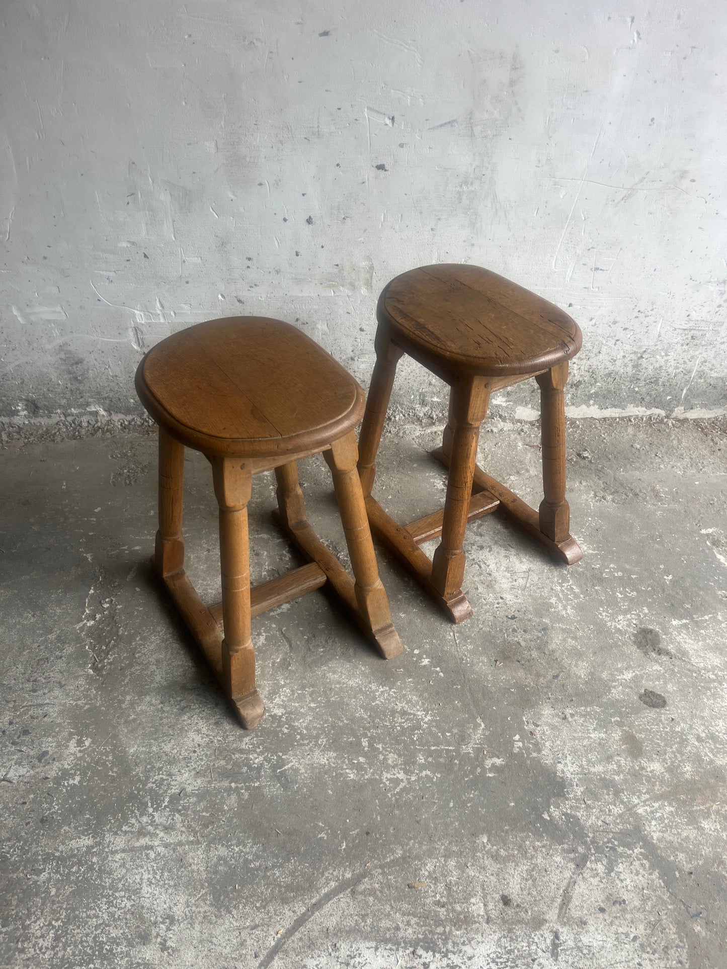 Pair of Rustic Oak Stools, 1930s