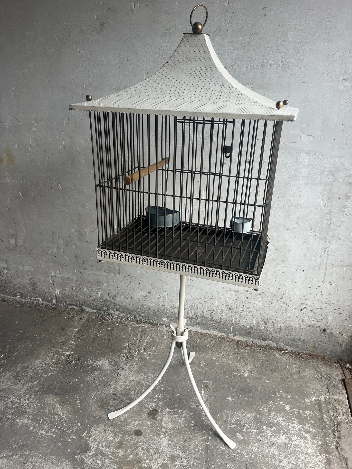Pagoda-style vintage bird cage on stand