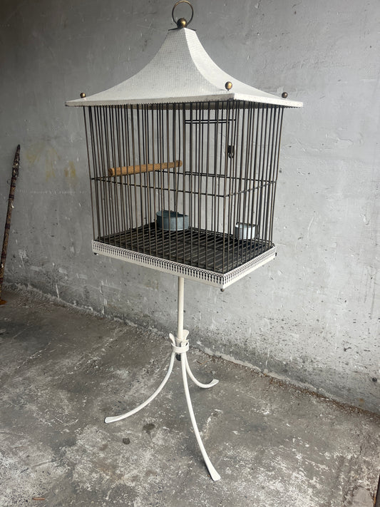 Pagoda-style vintage bird cage on stand
