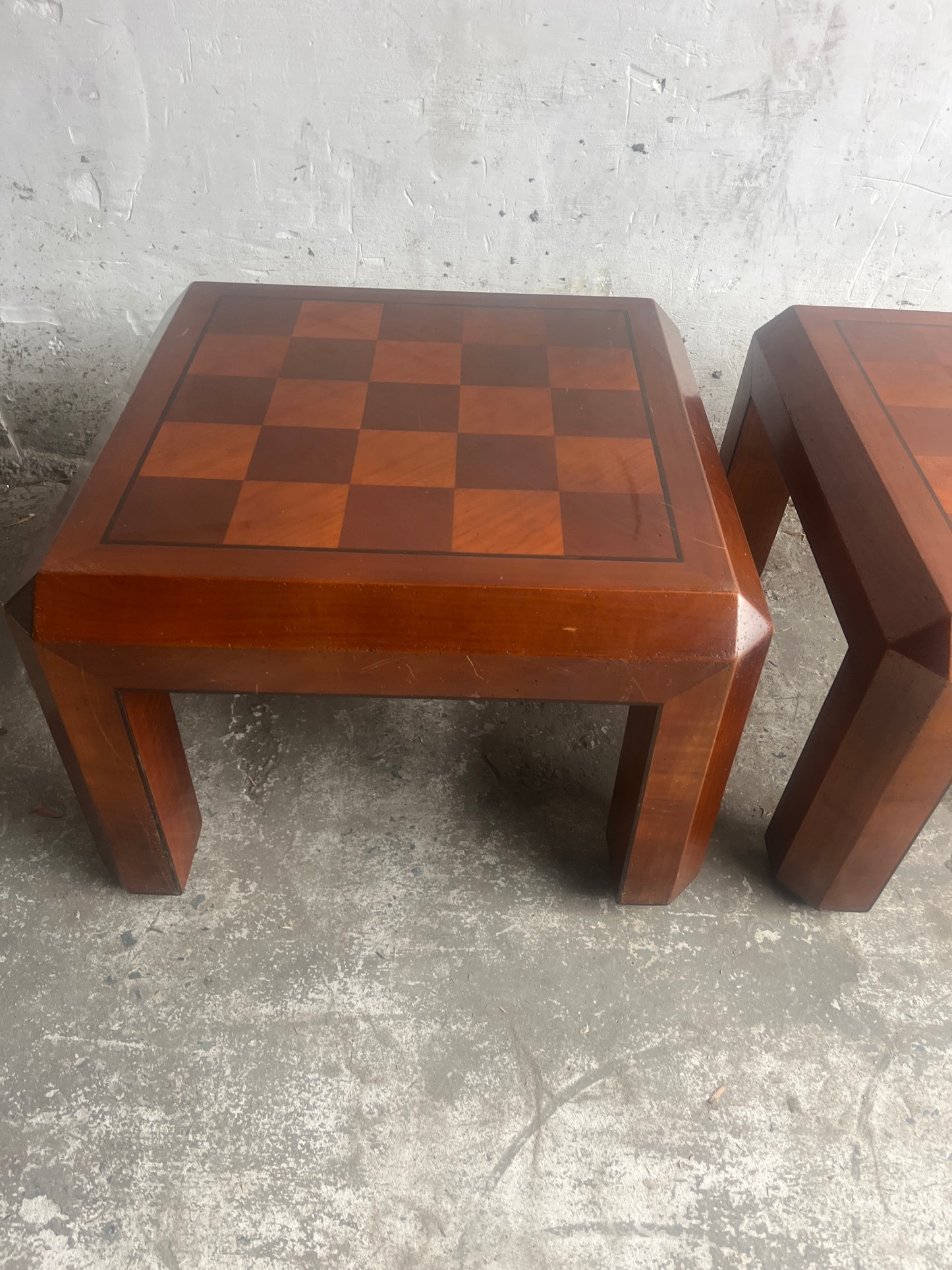 Pair of Checkered Parquet Side Tables – 1970s
