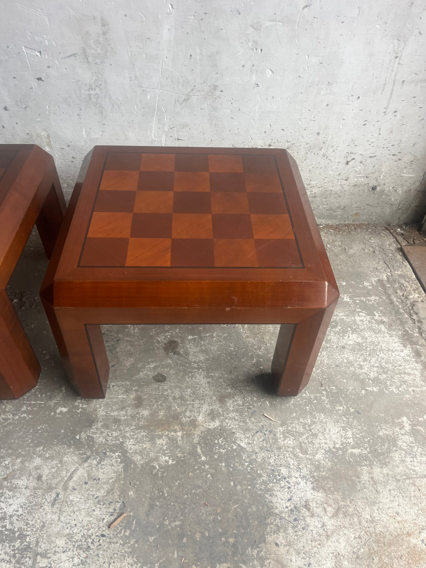 Pair of Checkered Parquet Side Tables – 1970s