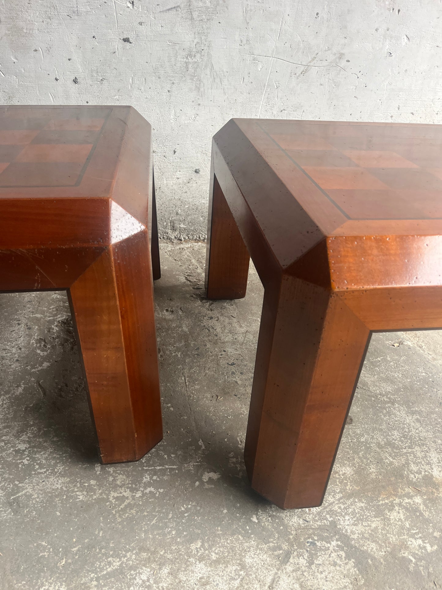 Pair of Checkered Parquet Side Tables – 1970s