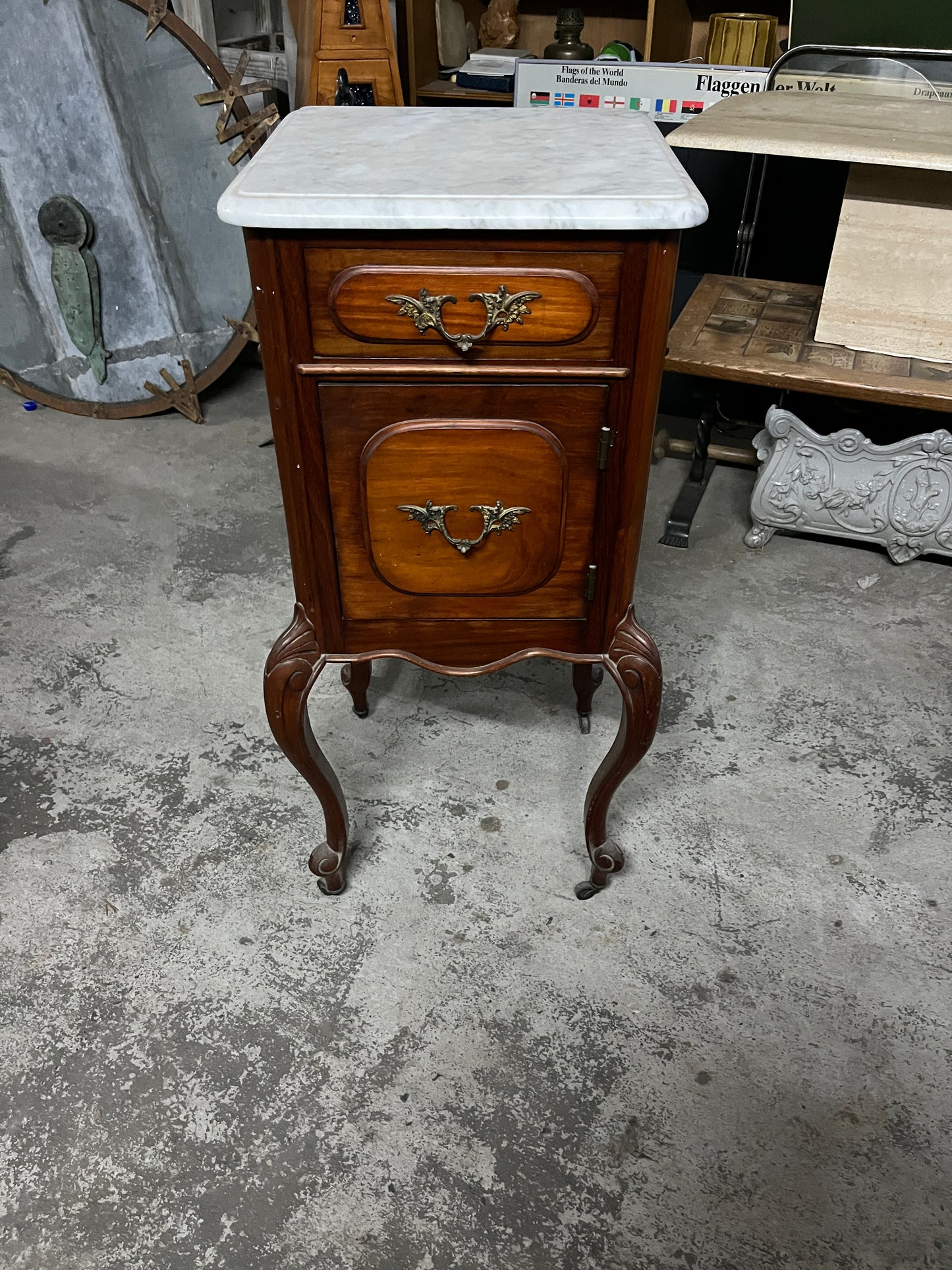 French Louis XV–Style Marble Top Nightstand