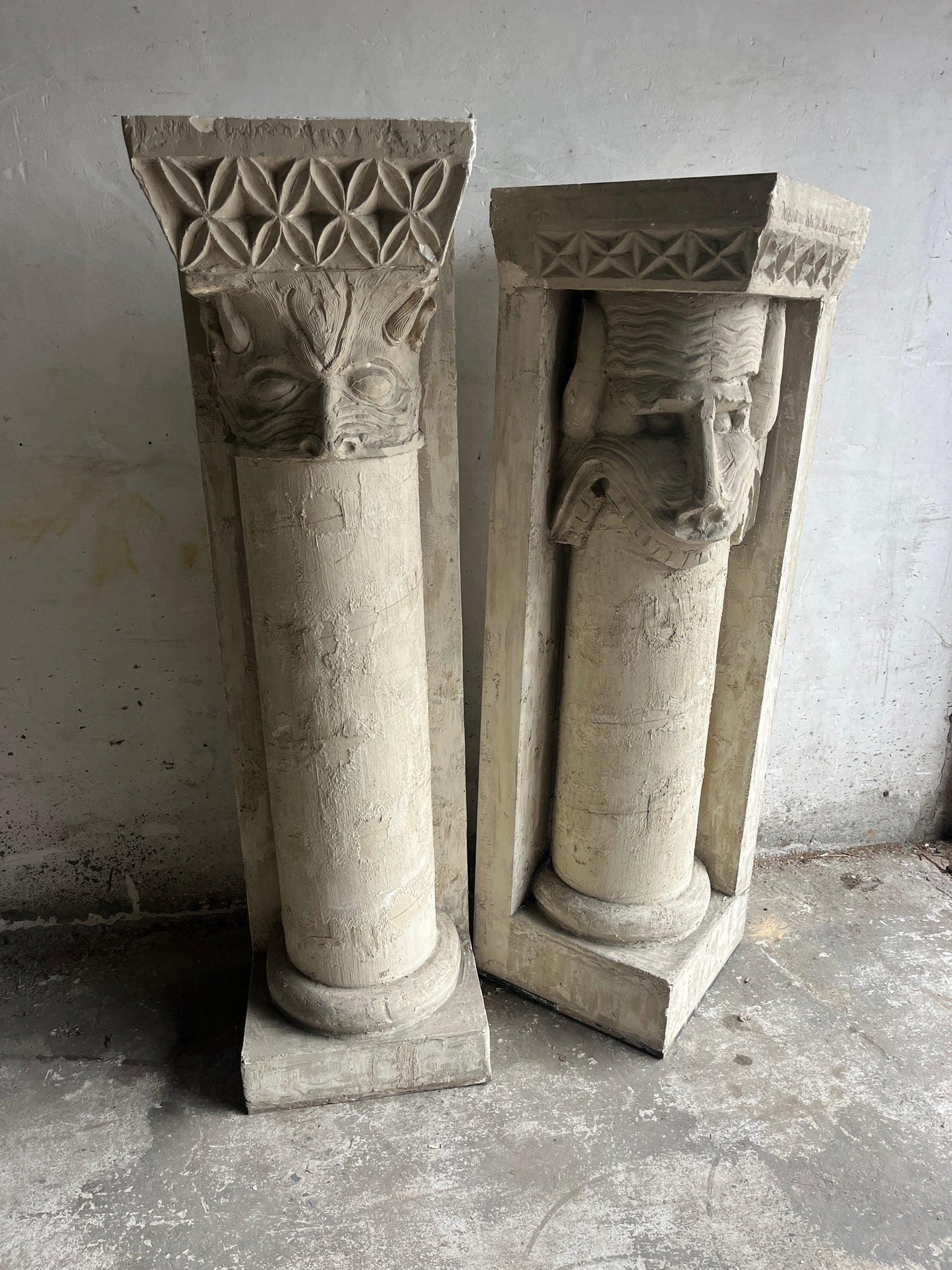 Sculptural Plaster Columns by Walter De Buck (Set of 2)