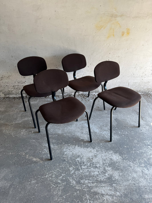 Set van 4 vintage vergaderstoelen in bruin textiel