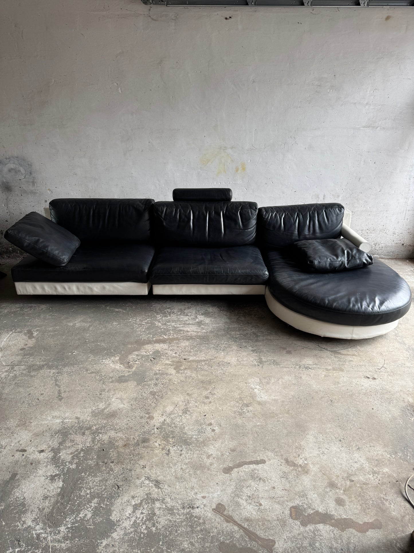 Modulaire BnB Italia zetel in zwart-wit leder (3 modules)