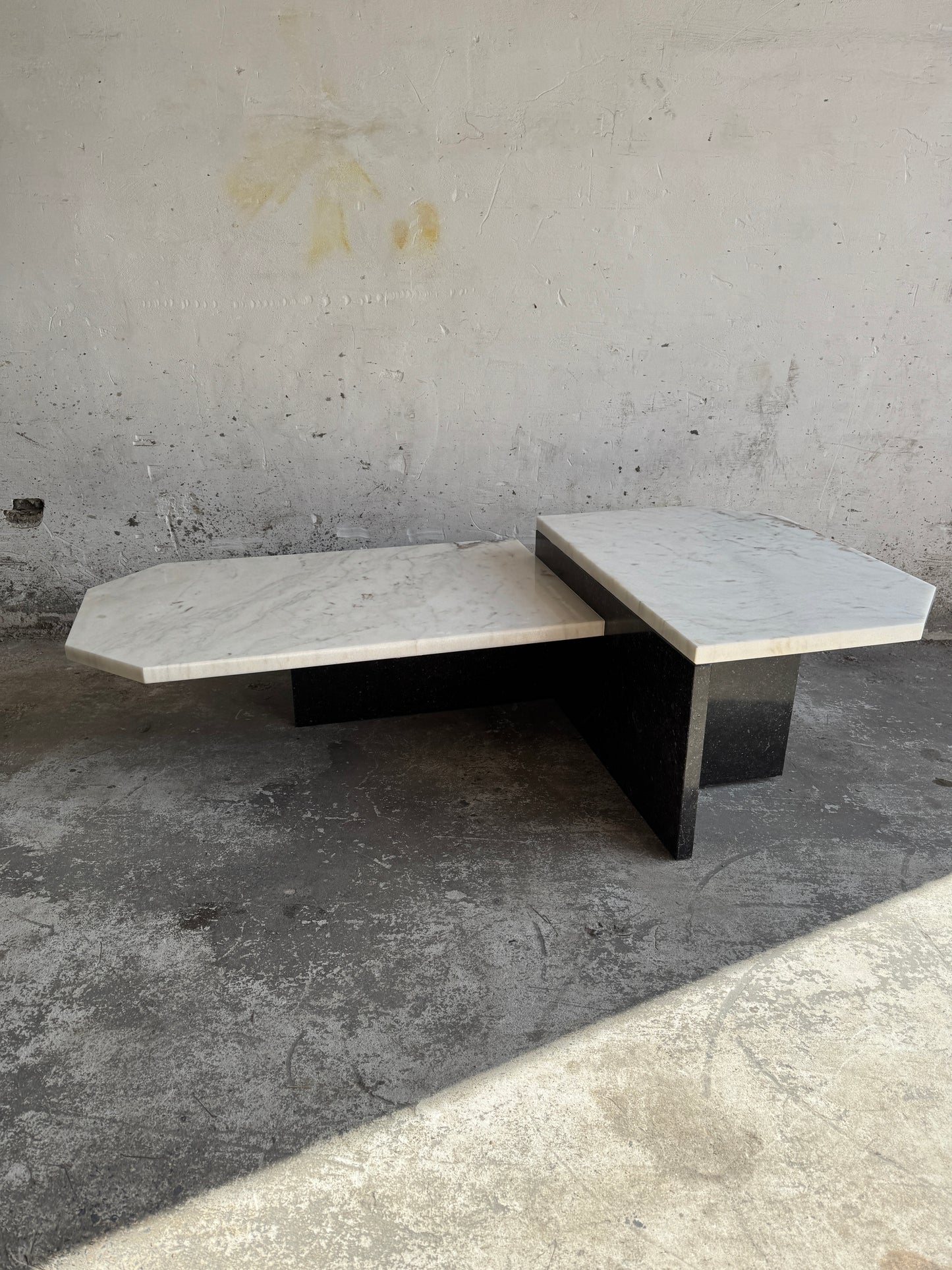 Unique postmodern coffee table in marble and granite