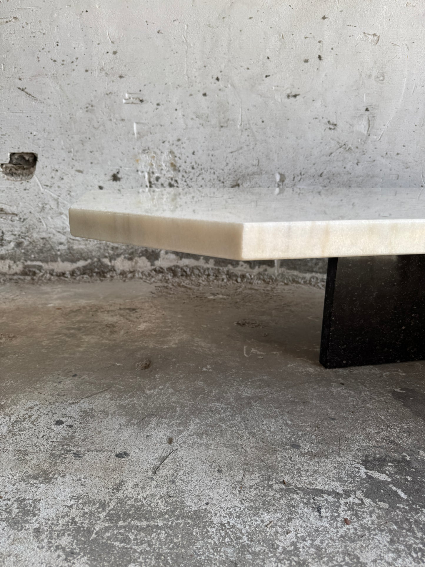 Unique postmodern coffee table in marble and granite
