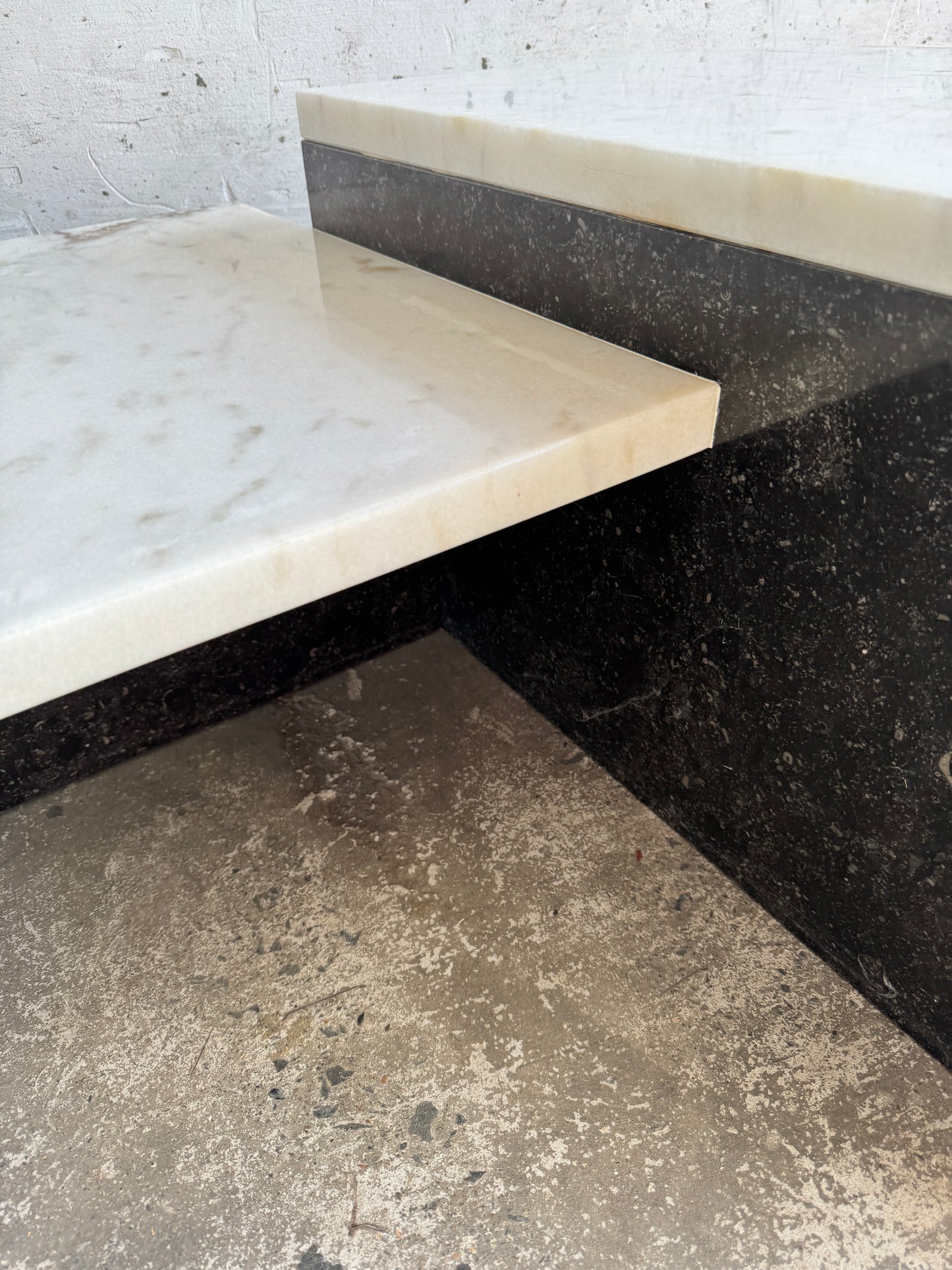 Unique postmodern coffee table in marble and granite