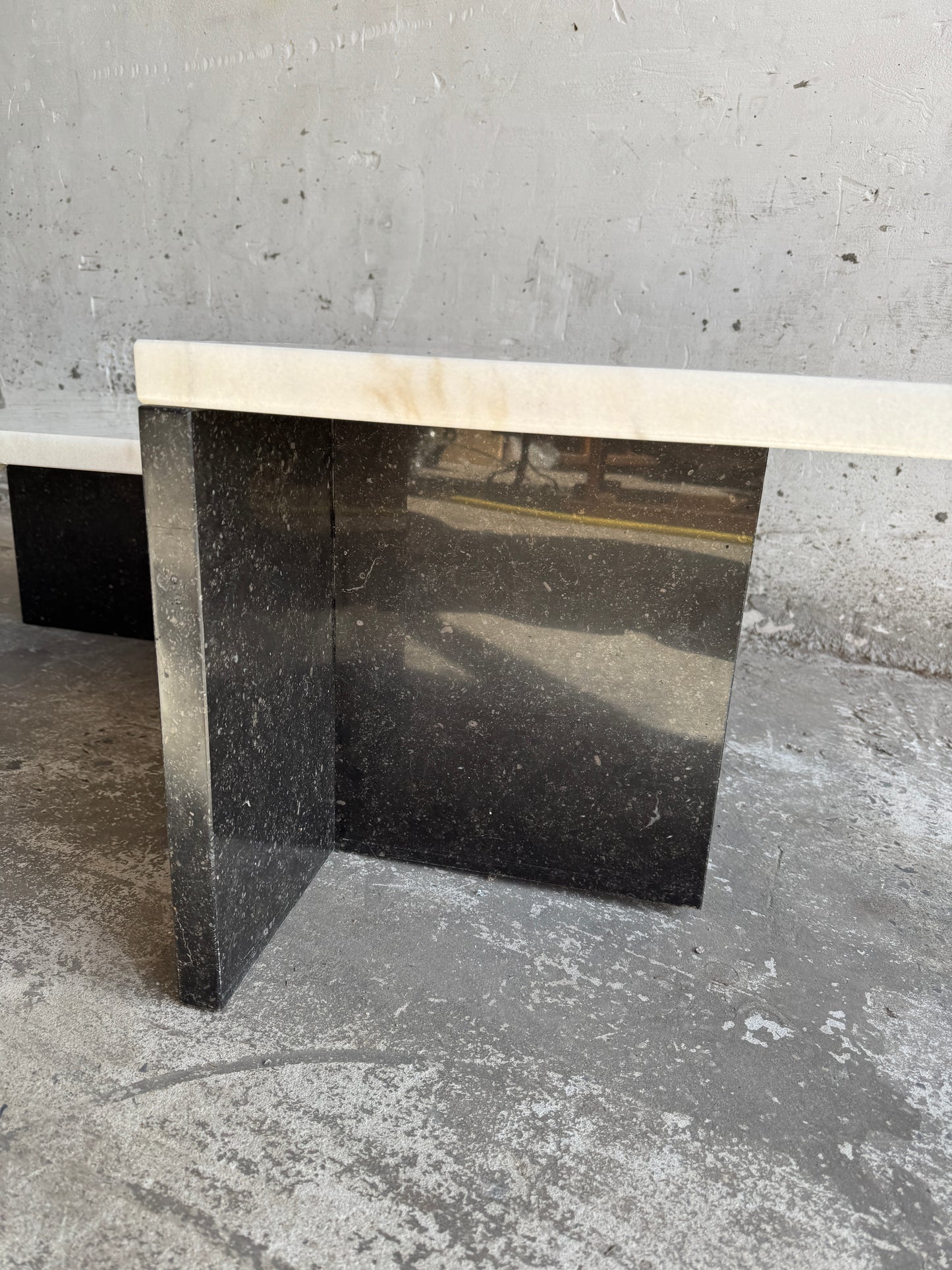 Unique postmodern coffee table in marble and granite