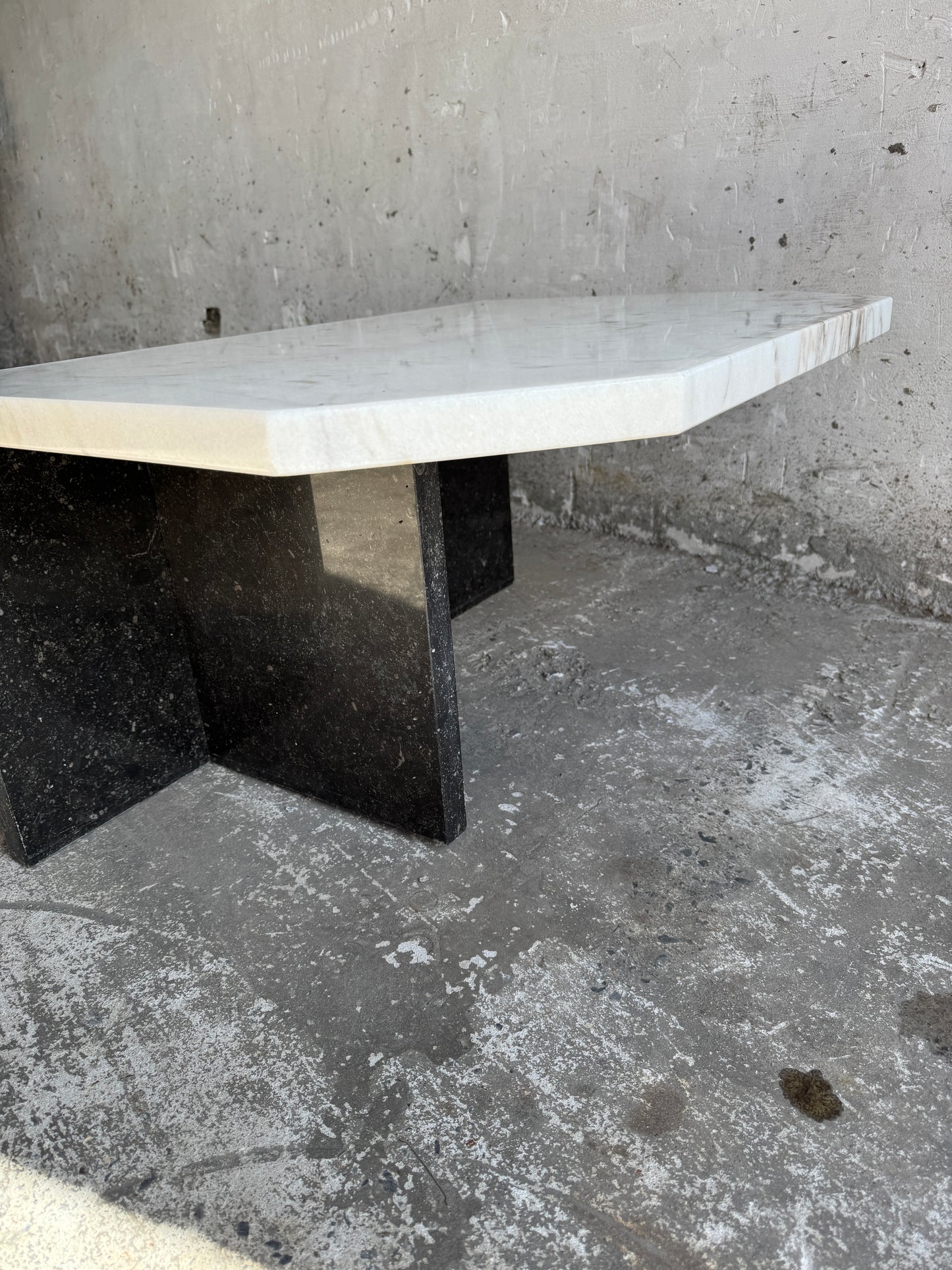 Unique postmodern coffee table in marble and granite