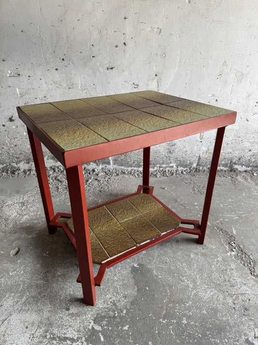 Vintage keramische bijzettafel met terracotta metalen frame